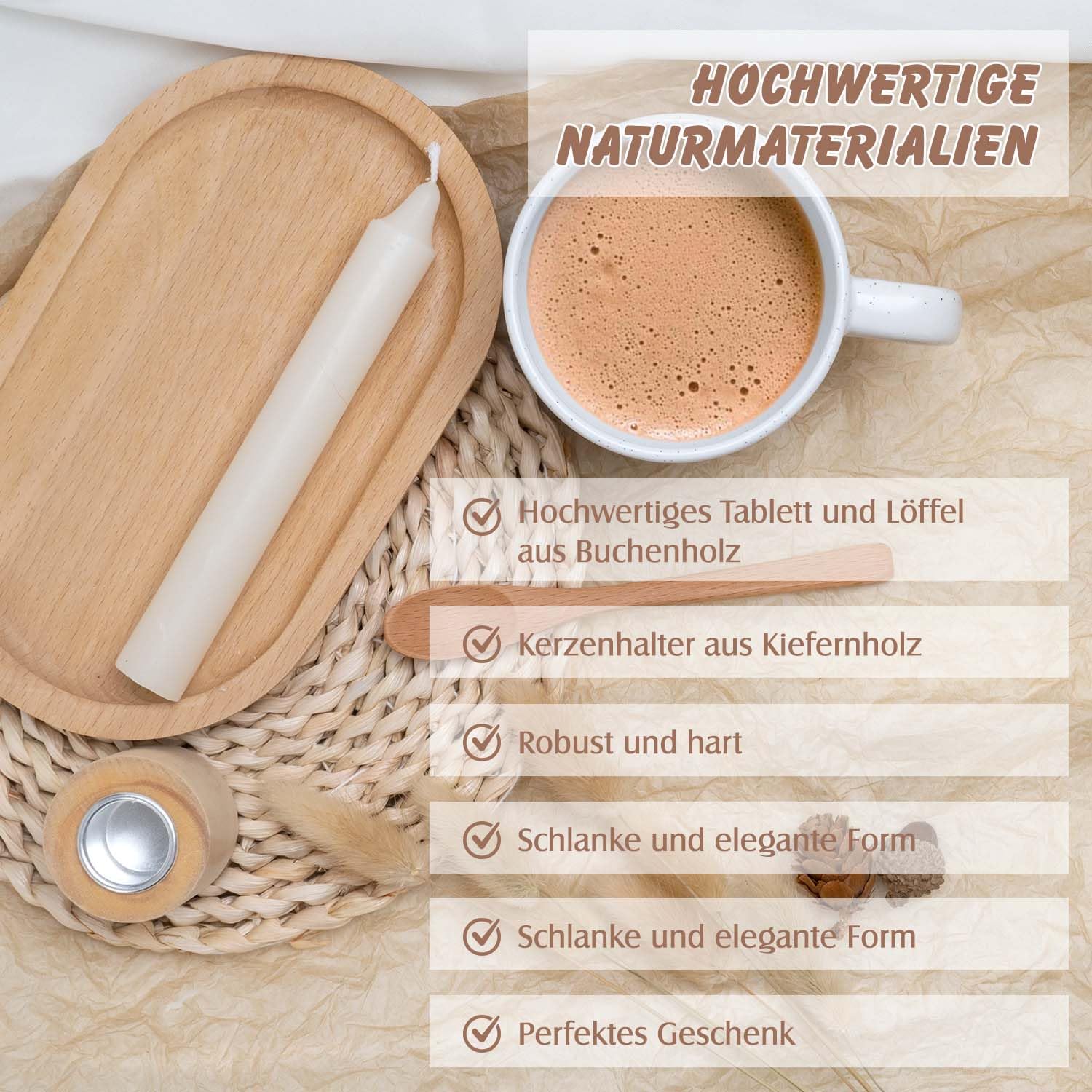 Dankeschön Geschenke Set Geburtstagsgeschenk für Frauen Männer Beinhaltet Holztablett Tasse Kerze Löffel Kerzenständer Personalisierte Geschenke für Mama Hebamme Kollegen Freunde