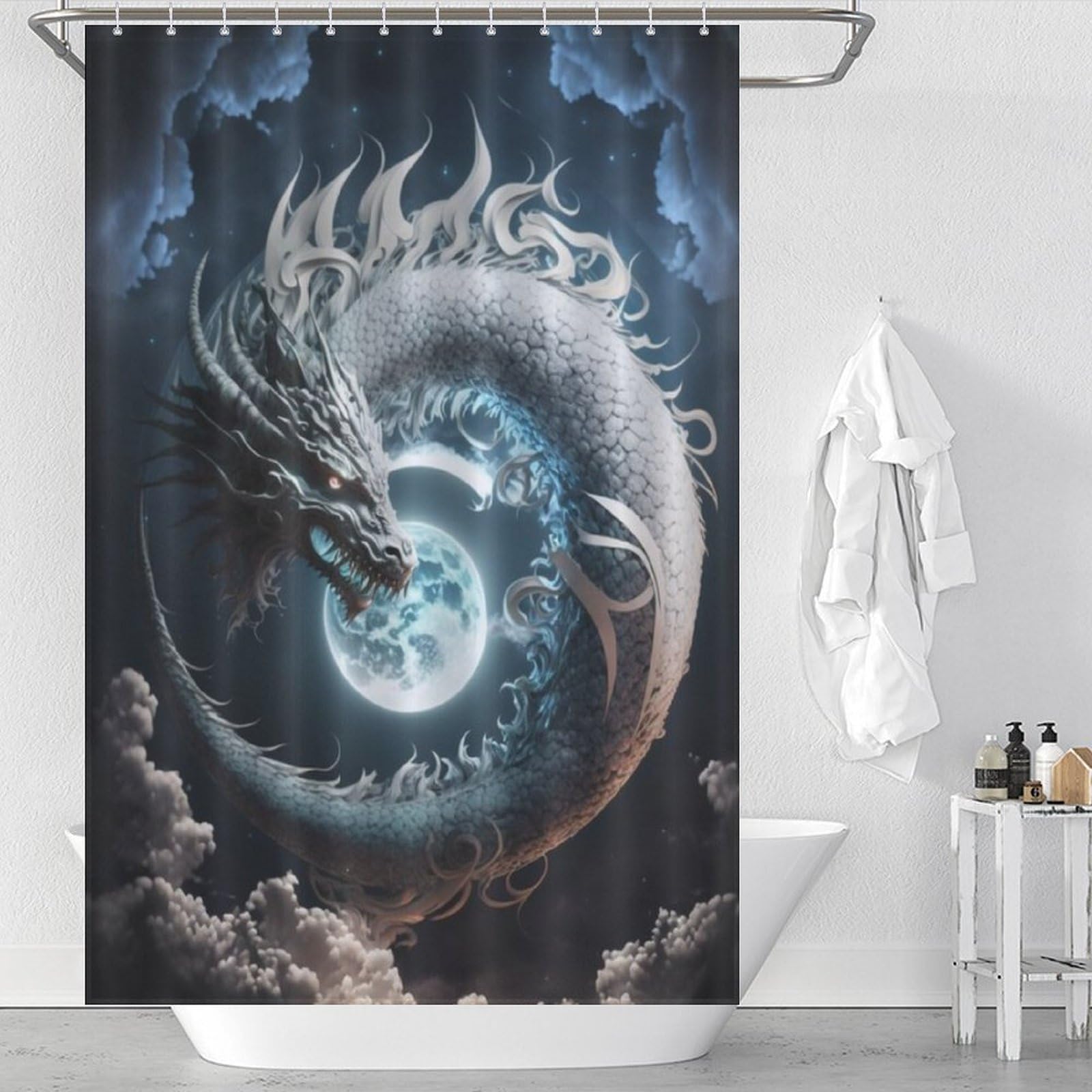 Rideau de douche dragon contre les inondations de salle de bain tissu étanche lavable 122x183cm