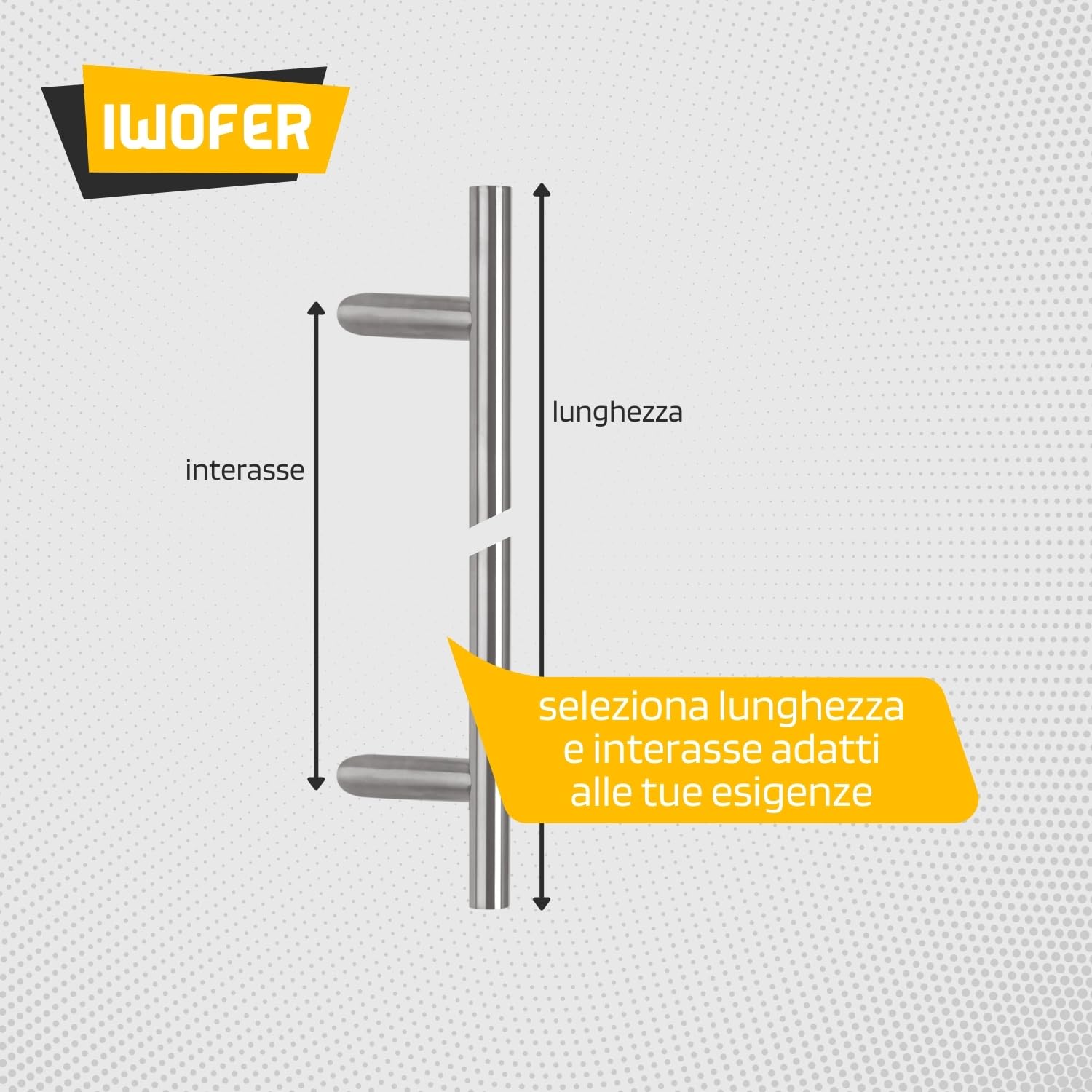 Maniglione tondo inclinato in acciaio inox satinato per porte serramenti (Lunghezza 500 - Interasse 300)