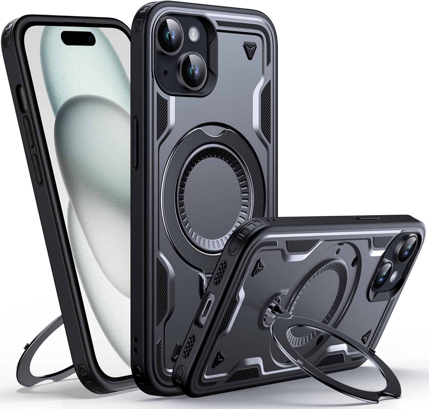 ELEPIK for iPhone 13 Case with 360° Rotating Stand, [Compatible with MagSafe] [Wireless Charging Compatible] Military Grade Protective Phone Cover for iPhone 13, Black. iPhone 13 Black