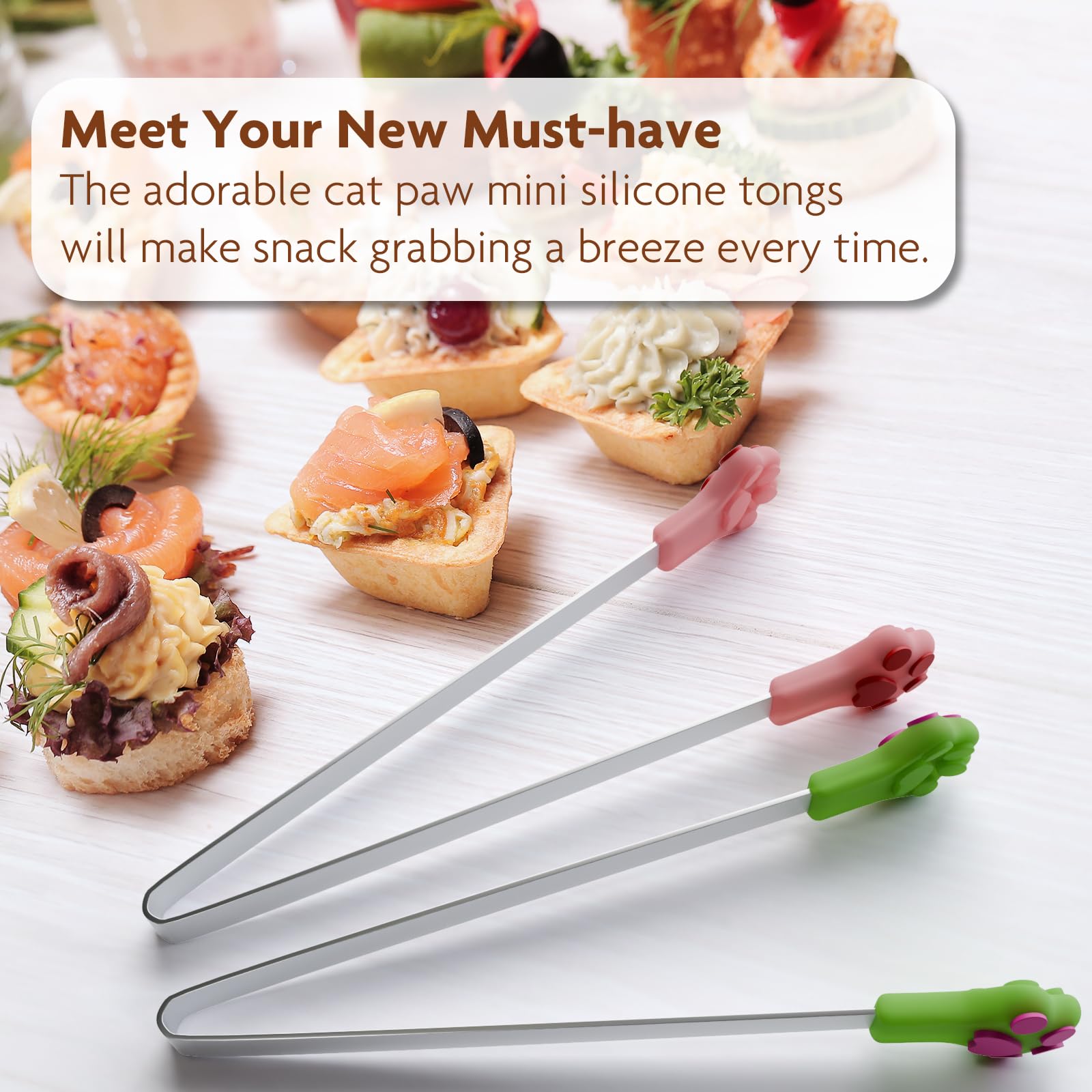 Cute Cat Paw Tongs - 8 Pack Mini Silicone Tongs -3 Cute Cat Paw Tongs - 8 Pack Mini Silicone Tongs -3
