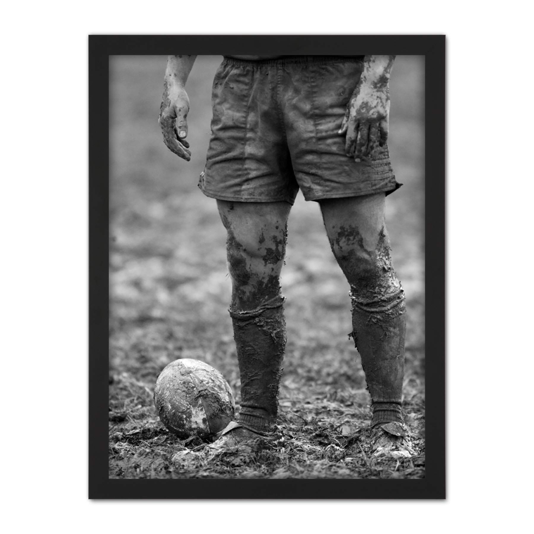 Wee Blue Coo Rugby Player Ball Mud Bowl Artwork Framed Wall Art Print 18X24 Inch