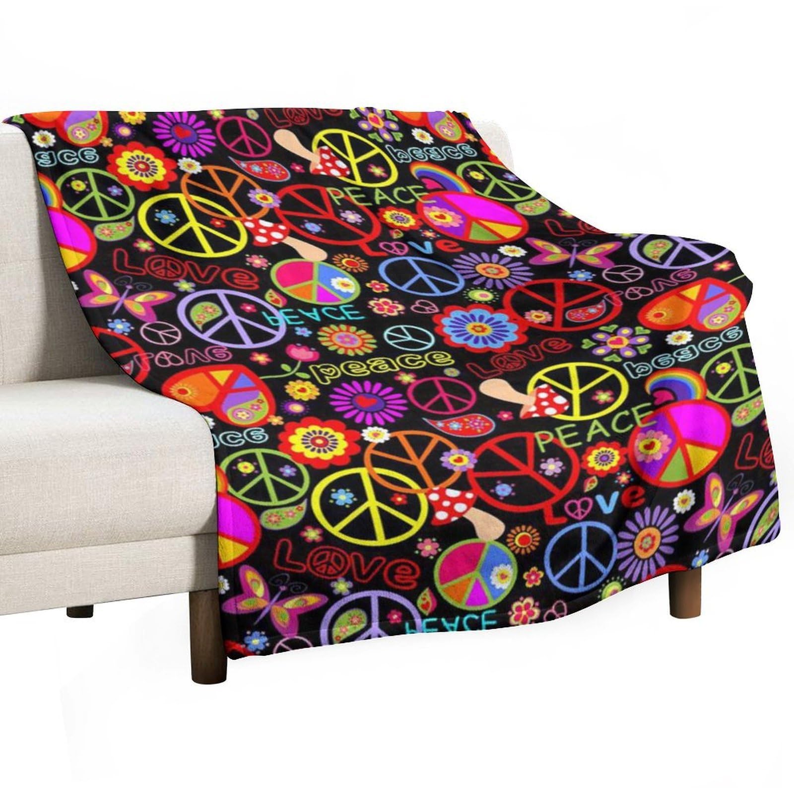 Hxwokrum Flannel Blanket, Peace And Love Throw Blanket for Couch Sofa Bed Office, Soft And Comfortable Without Pilling