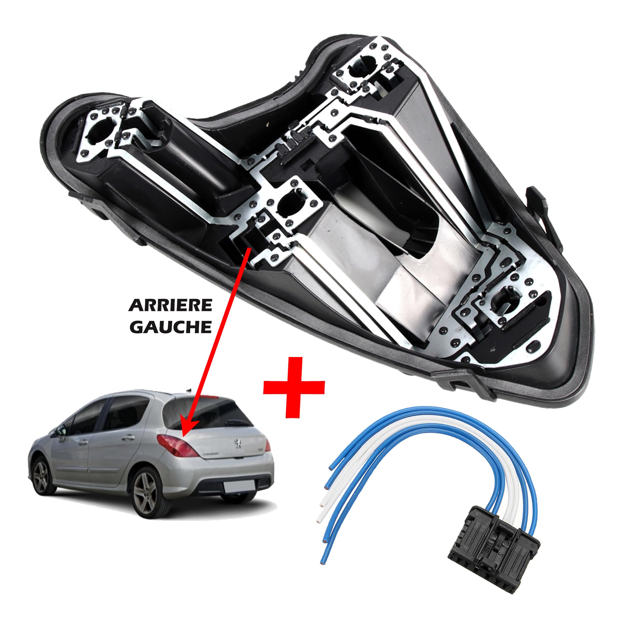 Partsline Platine Porte Ampoule de Feu Arrière Gauche Côté Conducteur AVEC Faisceau Électrique compatible pour 308 de 2007 à 2015-1606959280 1606248780