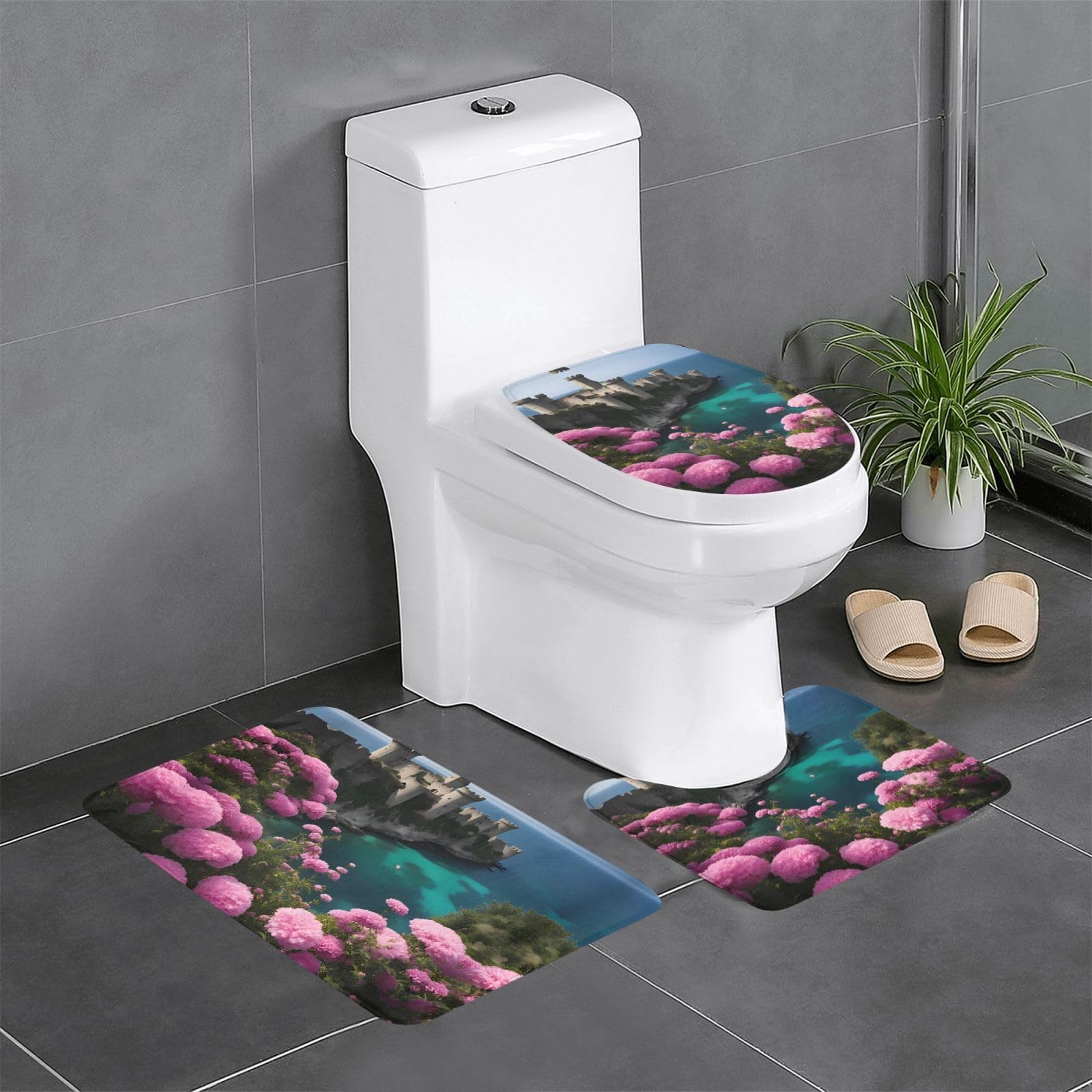 Tapis de bain ovale et rectangulaire WHJSSF au motif floral et maritime coloré