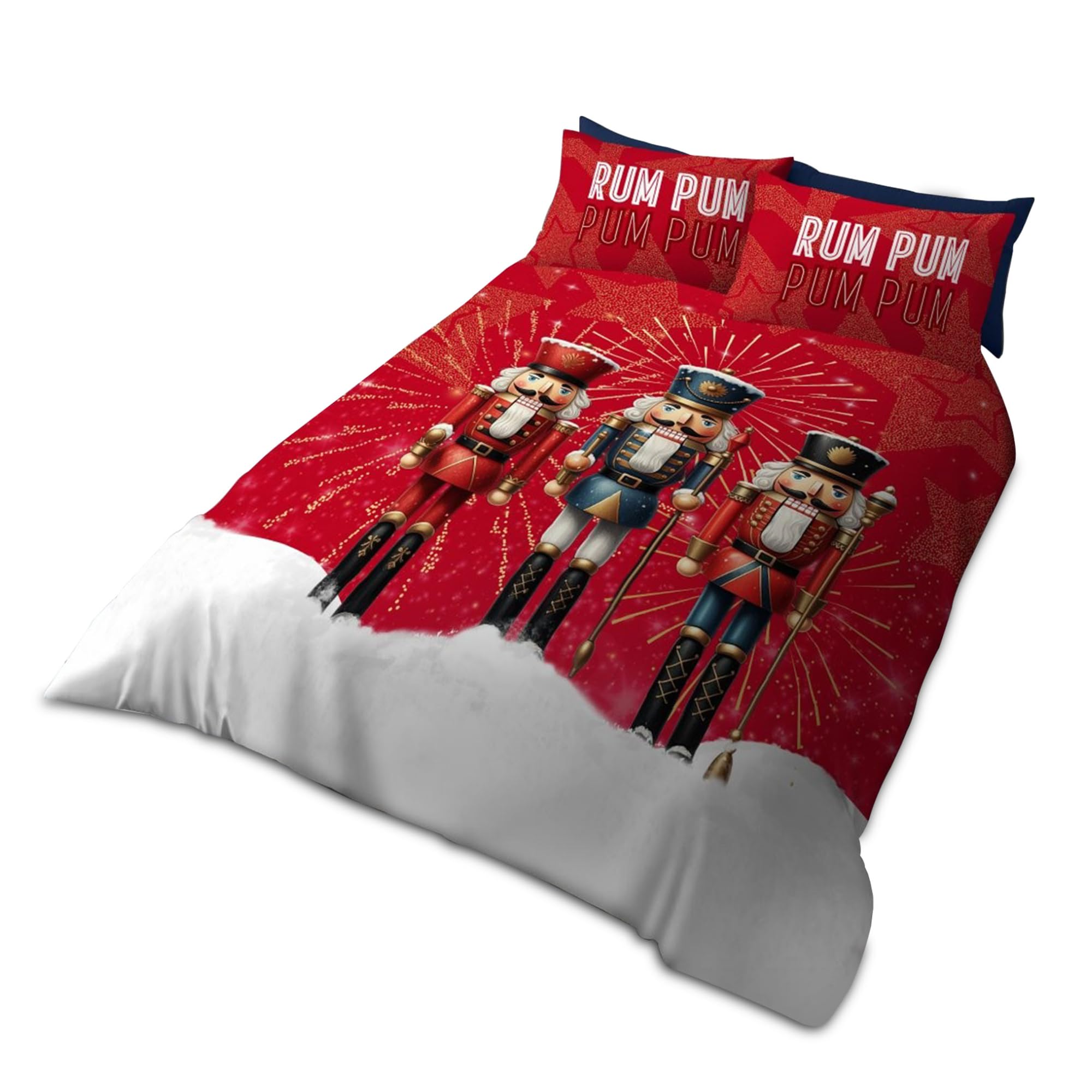 Velvetio Nutcracker Pum Pum Christmas Duvet Cover Set With Pillowcases, Festive Celebration Xmas Bedding Bedset King, Breathable Microfiber Comforter Quilt, Multi