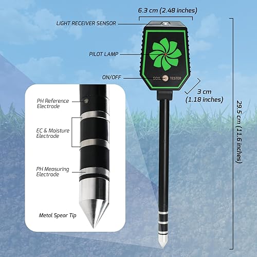 Miniatura 8 de Gain Express Medidor de suelo Bluetooth 8 en 1 para monitoreo de pH, EC, humedad, fertilidad, temperatura, luz y humedad con control de aplicaciones
