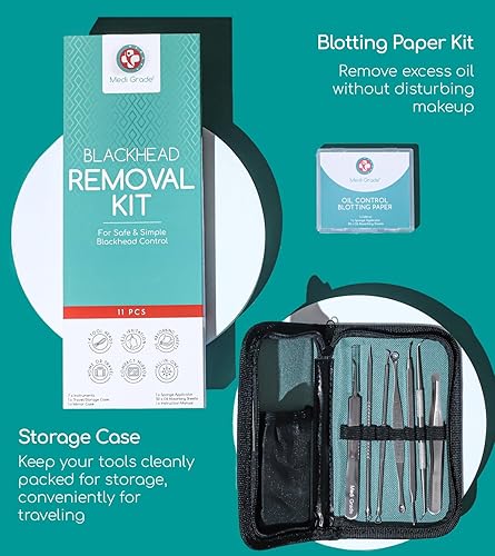 Miniatura 3 de Kit de removedor de puntos negros con papel secante de control de aceite 50 hojas  Popper de espinillas de acero inoxidable, kit de extracción de