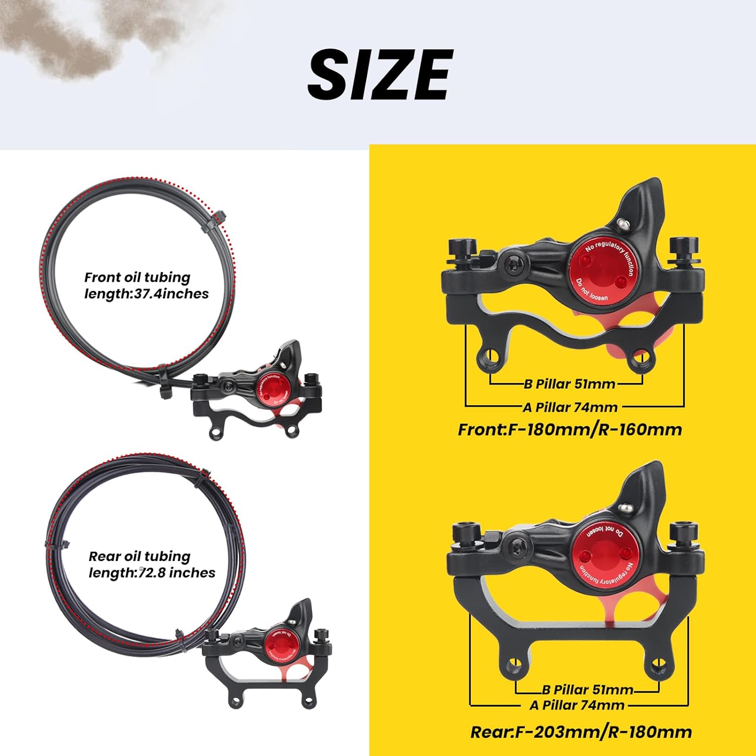 Hycline Ebike Hydraulic Disc Brake Set: Zoom H875E 2-Pistons Power-Off Electric Bike Brake Kit with 2-PIN Sensor Included 160mm/180mm Rotors and Mounting Adapter