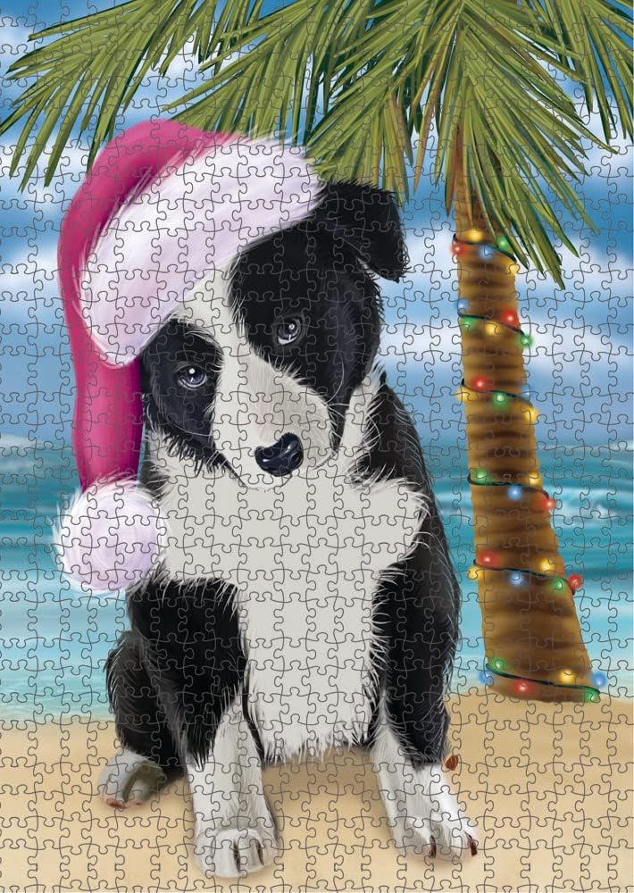 Christmas Summertime Beach Border Collie Dog Jigsaw Puzzle for Adults - Animal Printed Interlocking Puzzle Game Artwork - Gift for Dog Lover's -1000 Pcs 29.5"x19.7", PZLE63106