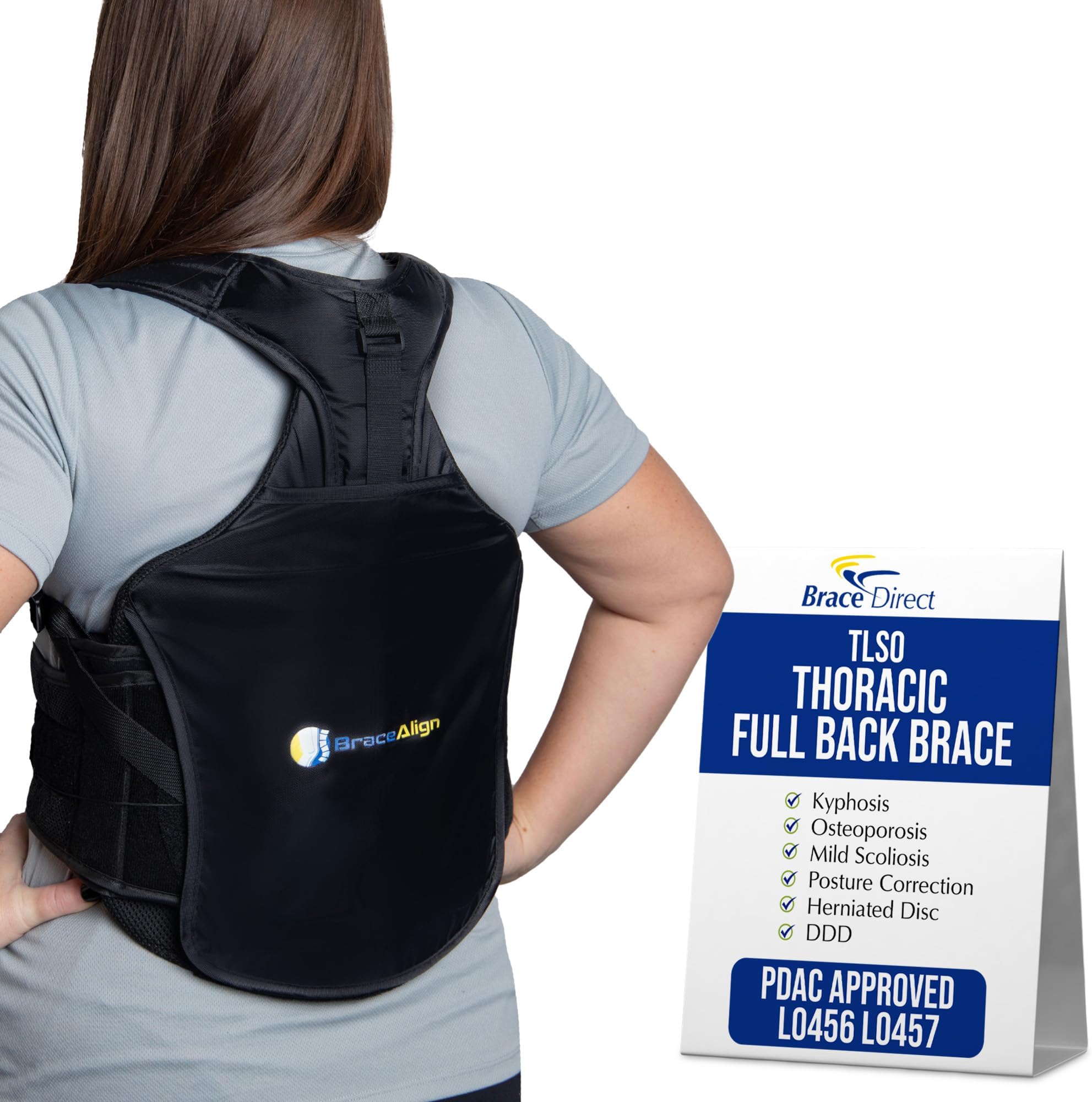 TLSO Thoracic Full Back Brace - Medical Grade Spinal Support for Kyphosis, Scoliosis, Compression Fractures & Post-Surgical Care PDAC L0456/L0457 - Universal Fit 23-50″