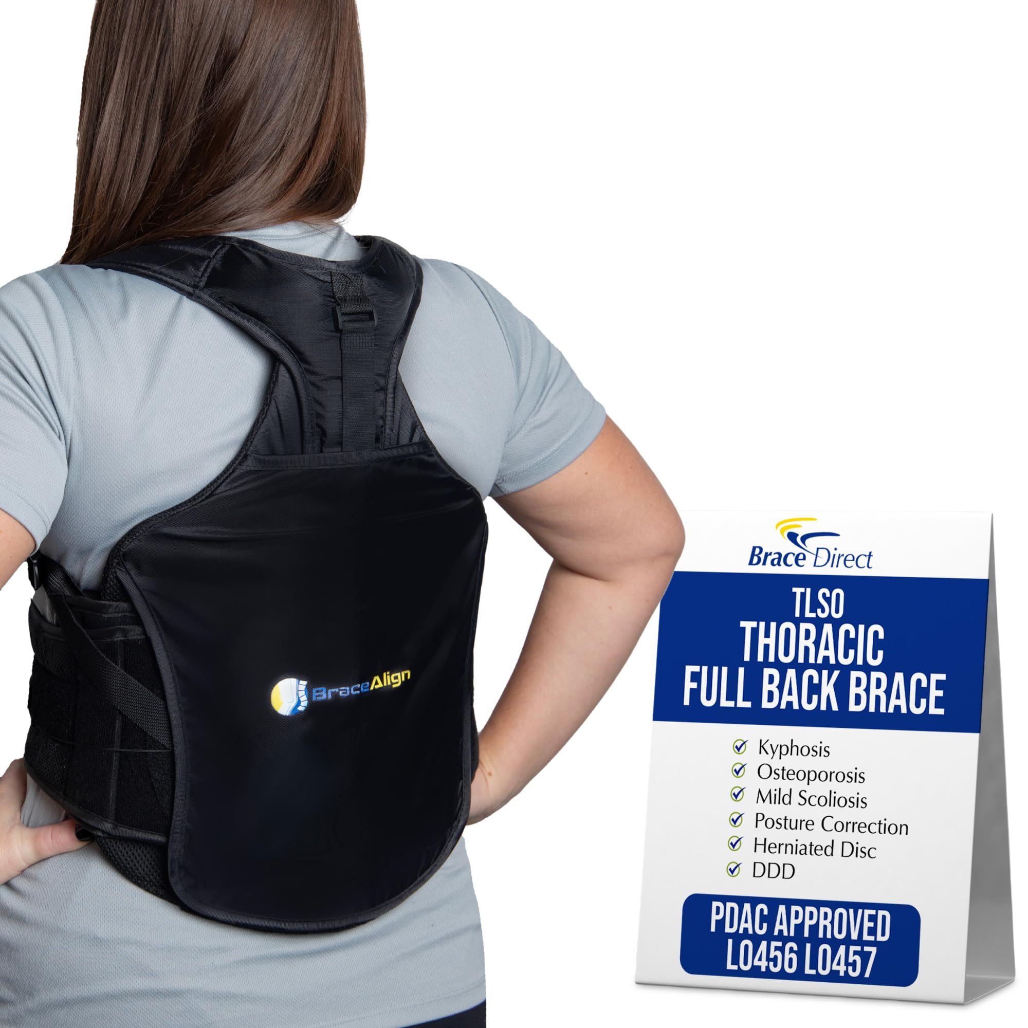 TLSO Thoracic Full Back Brace - Medical Grade Spinal Support for Kyphosis, Scoliosis, Compression Fractures & Post-Surgical Care PDAC L0456/L0457 - Universal Fit 23-50″
