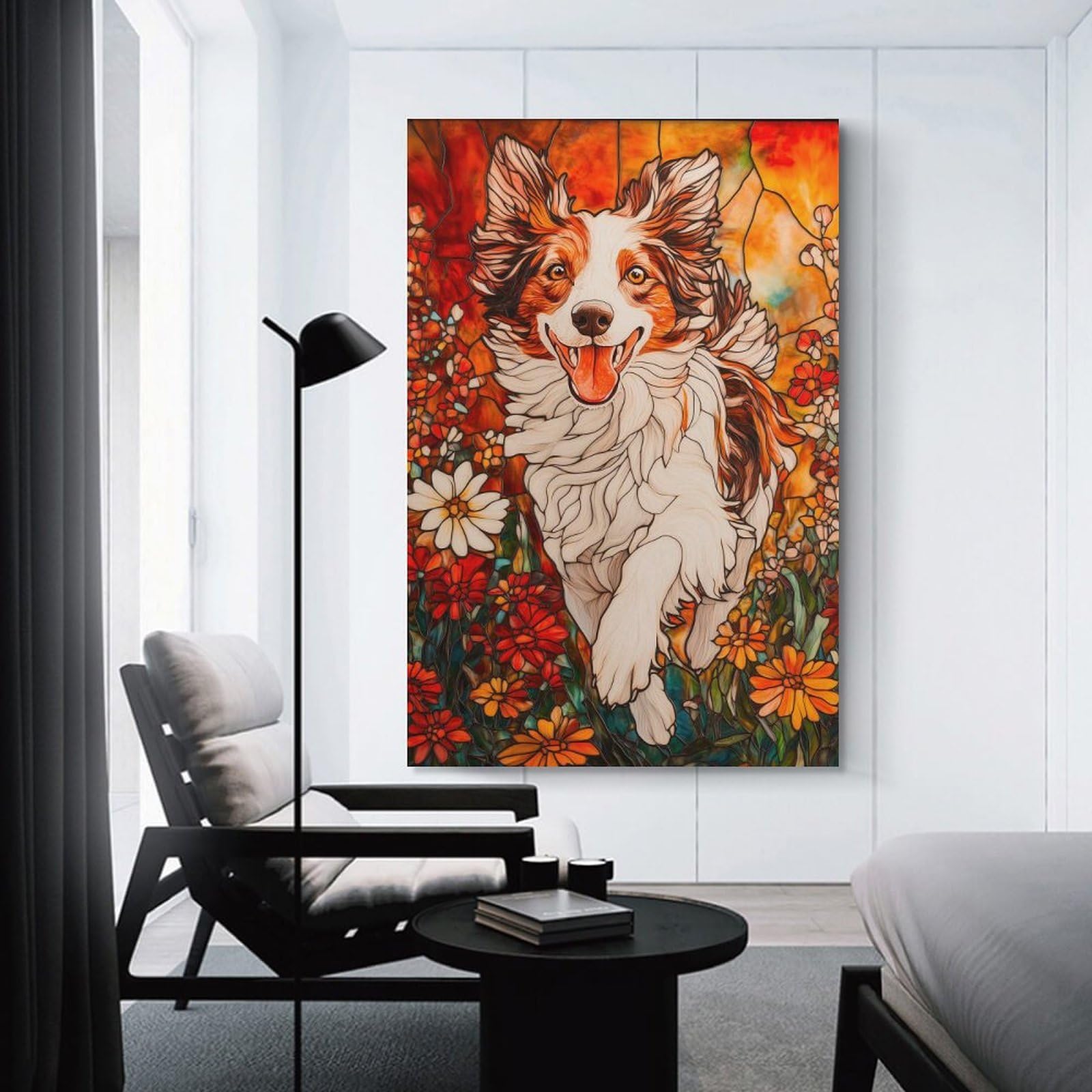 Junmoney Stained Glass Dog Canvas Wall Decor 12x18inch(30x45cm), for Lounge, Study, Hallway Or Flat Walls, Canvas Wall Art That Fits Changing Layouts