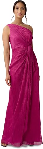 Adrianna Papell One Shoulder Pleated Draped Starburst Gown Magenta 12