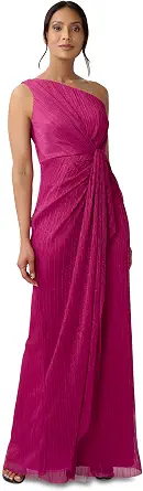 Adrianna Papell One Shoulder Pleated Draped Starburst Gown