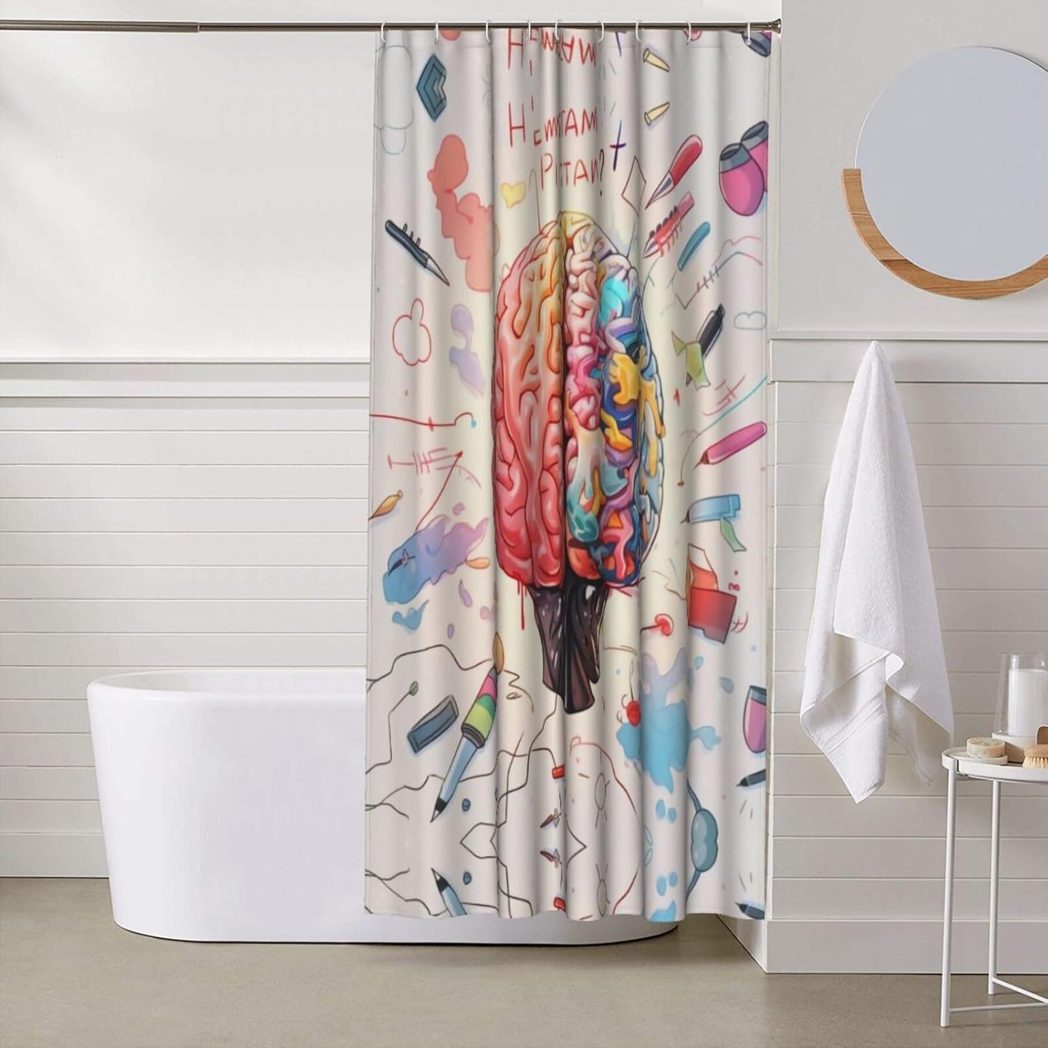 KIROJA Human Brain Shower Curtain,Waterproof Fabric Shower Curtains Bathroom Bathtub Decor with Hanging Hooks,60x72 in