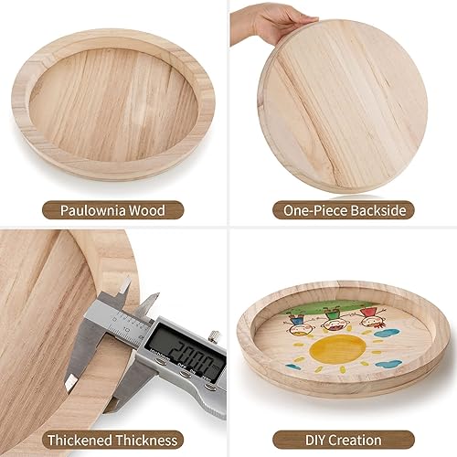 Miniatura 6 de Hanobe Bandeja decorativa de madera  Bandejas redondas de madera sin terminar para manualidades, bandeja otomana para servir centro de mesa,