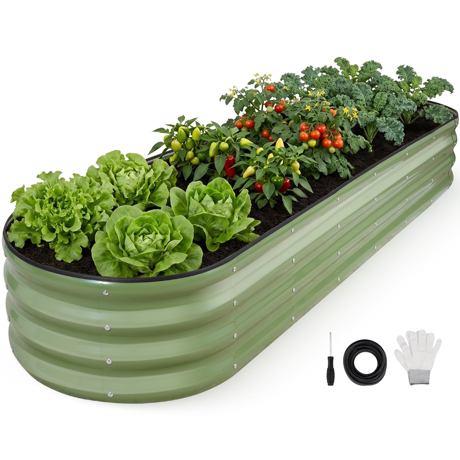 INNO STAGE Verzinktes Hochbeet, Metall, Pflanzkästen für den Außenbereich, für den Anbau von Gemüse, Kräutern, Blumen, Stahlpflanzen, Hochbeet, (Olivgrün, 8FTX2FTX1FT 1pack)