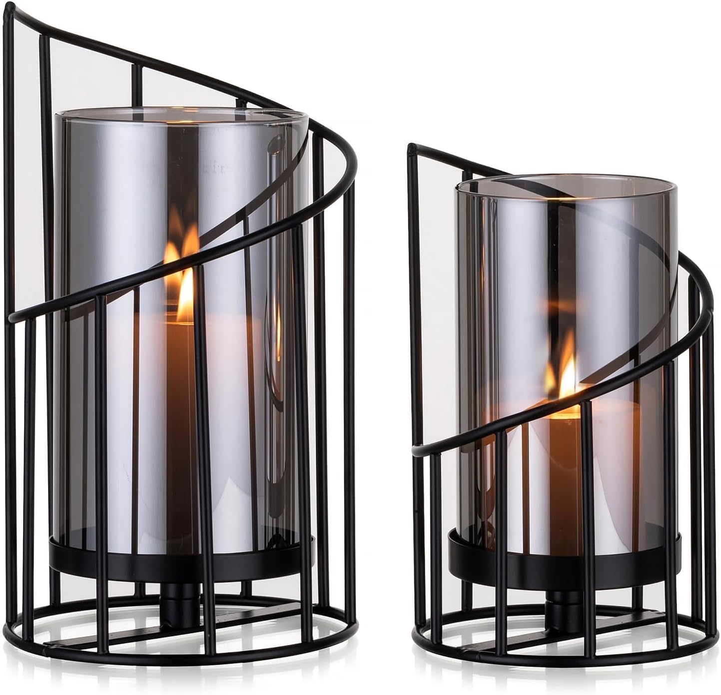 Lantern Glass Candle Holder Decorative Black: Romadedi Candle Holder Metal with Glass Cylinder for Candles Table Decoration Lanterns Outdoor for Living Room Bedroom Modern Home Decoration