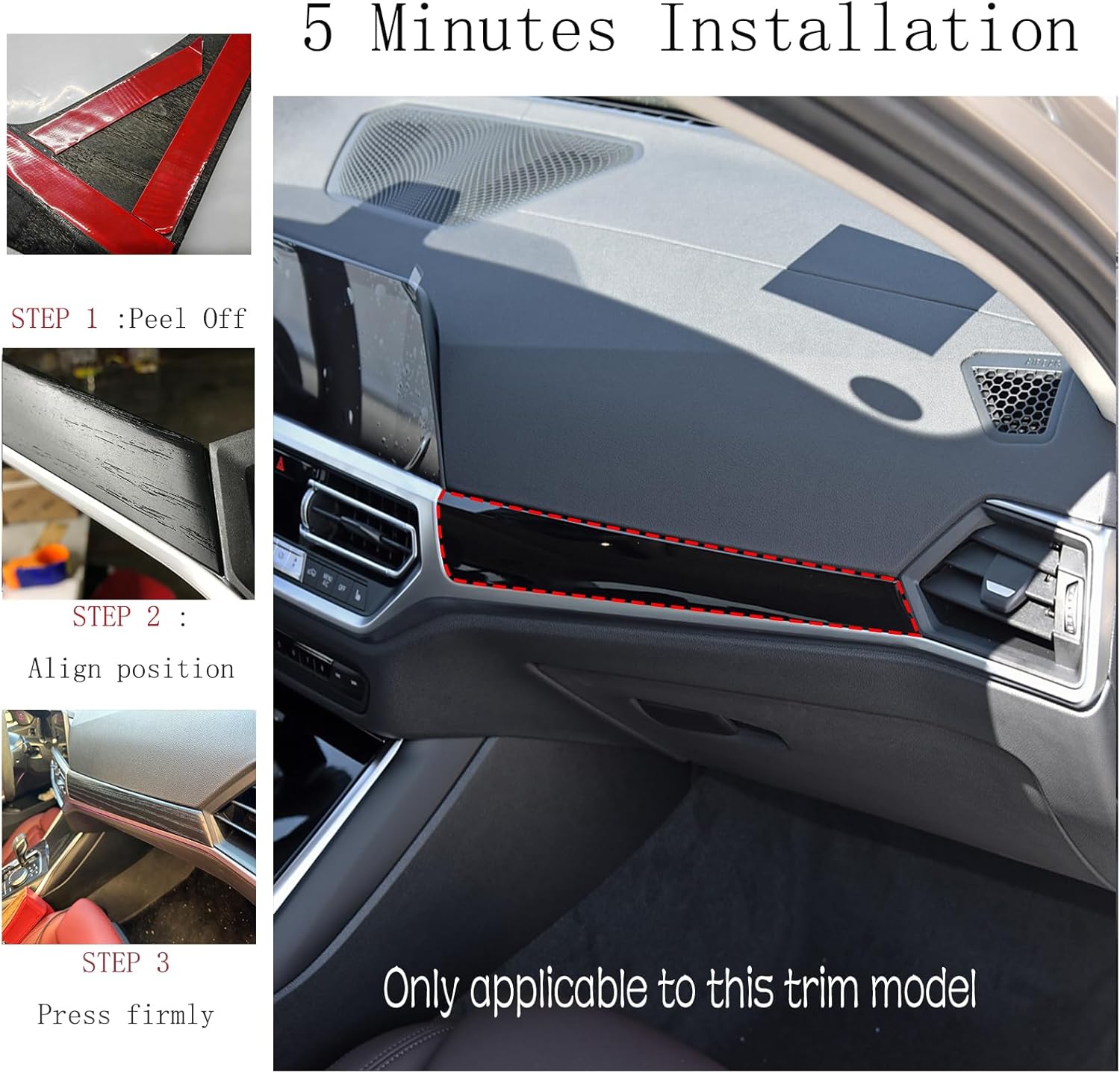 Real Wood Dashboard Cover Compatible with BMW 3 Series 4 G20 G21 G22 G23 G26 2019-2022 Black Ash Trim Accessories Decoration Wrap Kit with Open Pore Finish (Black Ash Wood)