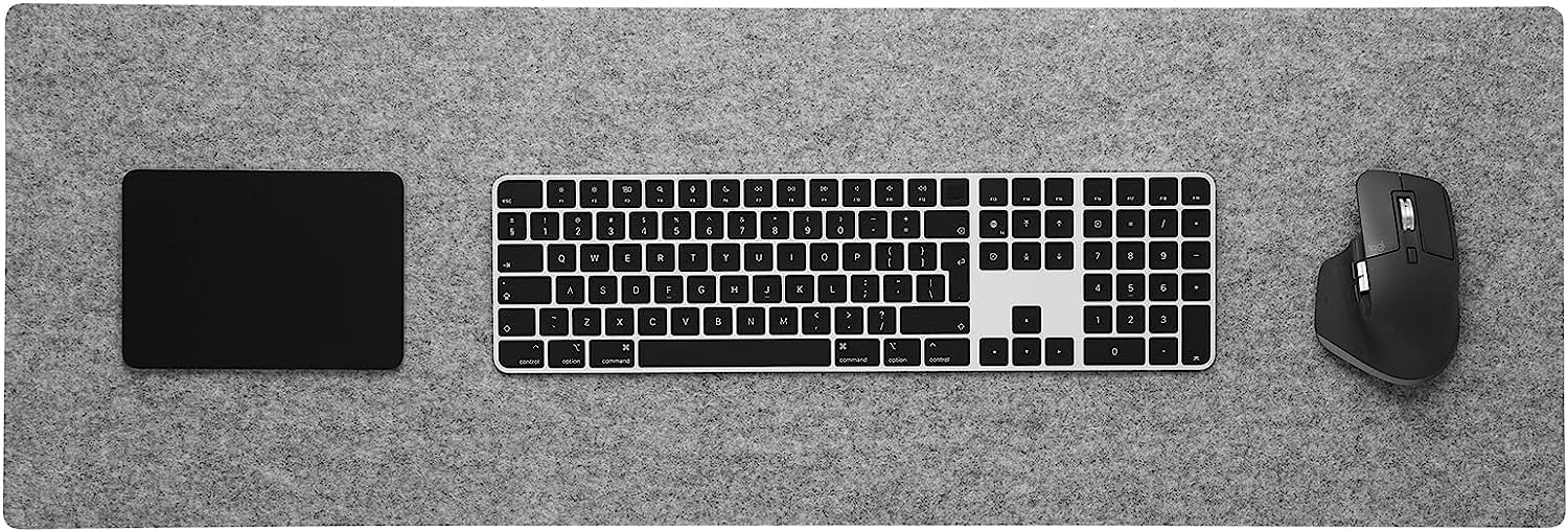 TiernoFelt Desk Mat Duo| Super Smooth Felt for Gaming, Home, and Office | Vegan Leather | Work from Home Solution for Laptop Keyboard and Mouse | Reversible, Anti Slip (Light Grey - 90x40 cm) (XL)