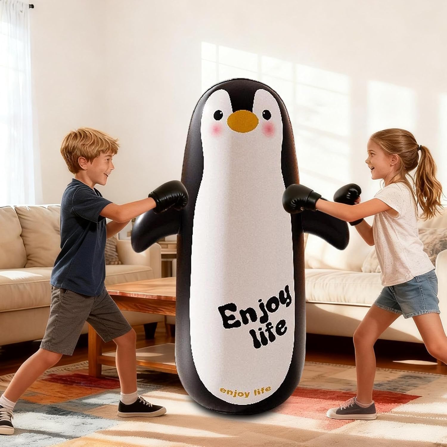 Kids Inflatable Punching Bag 120cm, Cute Cartoon Blow Up Punching Bag with 1 Pair Boxing Gloves and Air Pump, Stress Relief Boxing Toy for Children Boys Teens Girls