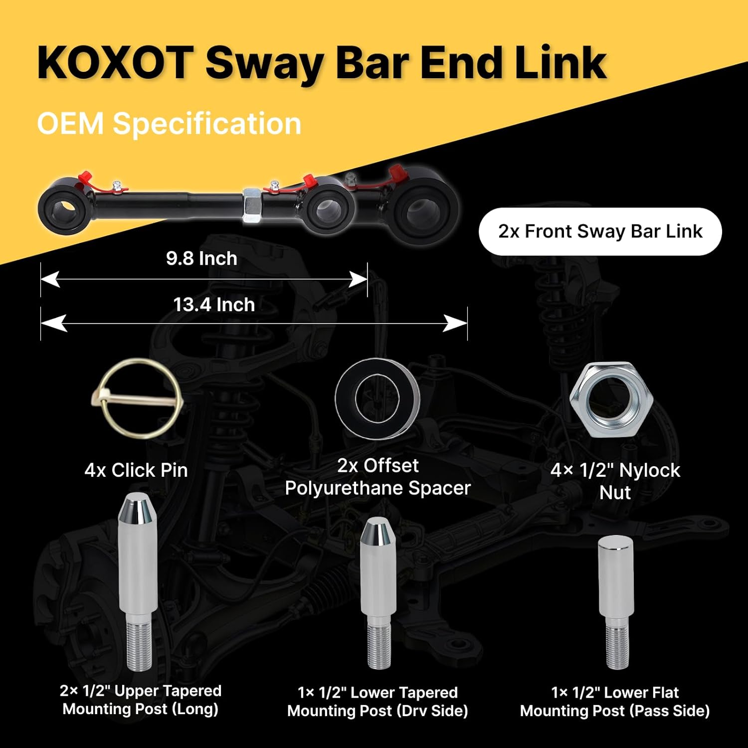 Replace Front Sway Bar Link Quicker Disconnect System with 2.5" - 6" Lift for 2007-2018 Jeep Wrangler JK JKU Replace 2034 Adjustable Quicker Disconnect Stabilizer Bar links