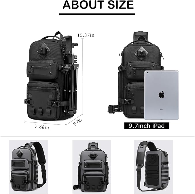 OZUKO Tactical Backpack Chest Sling Bags for Men, Waterproof Crossbody Shoulder Daypack for Outdoor Walking Hiking Trekking
