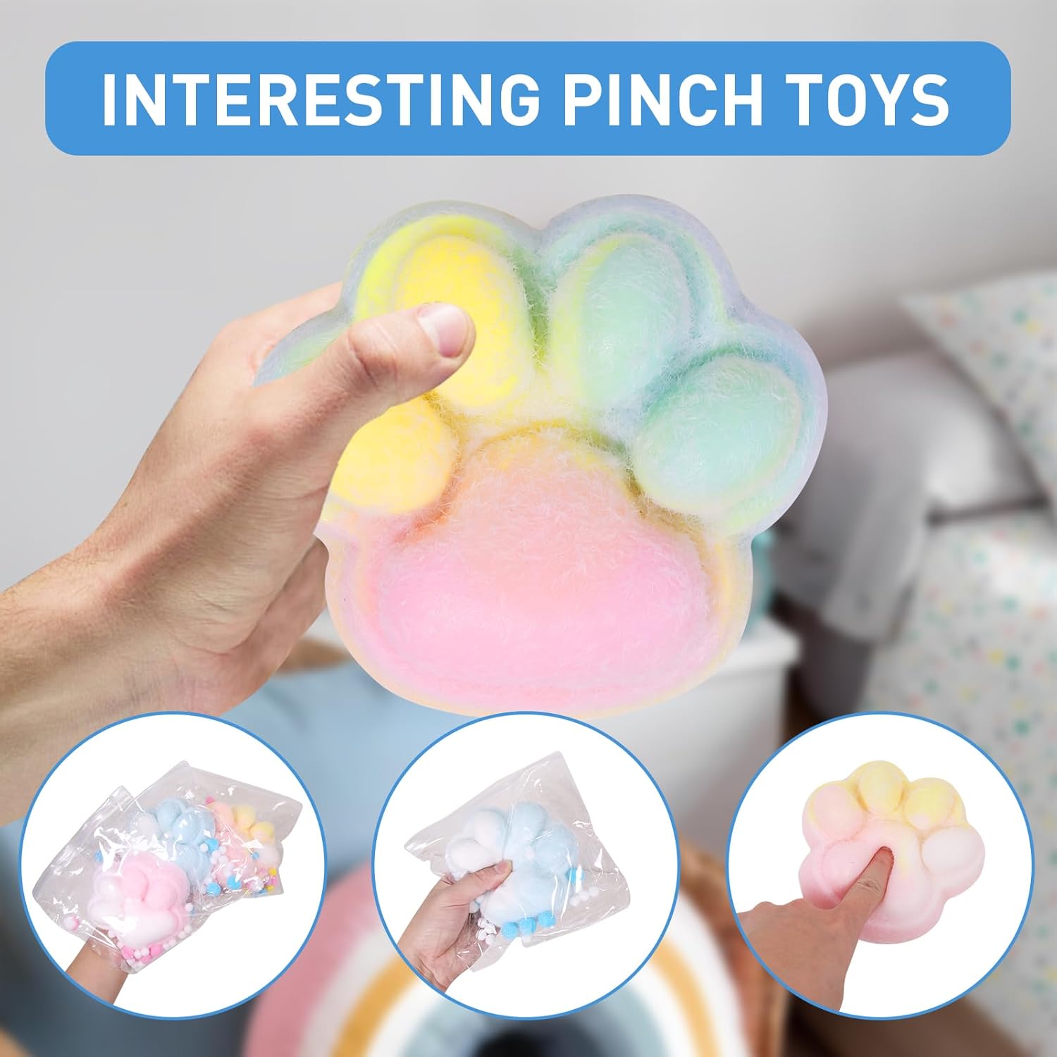 1pcs Rainbow Pink Big 5in Squishy Cat Paw Squeeze Toys,Cute Kawaii Squishies,Fur Ball,Jelly Kitty Paw Squishy Funny for Adults Kids