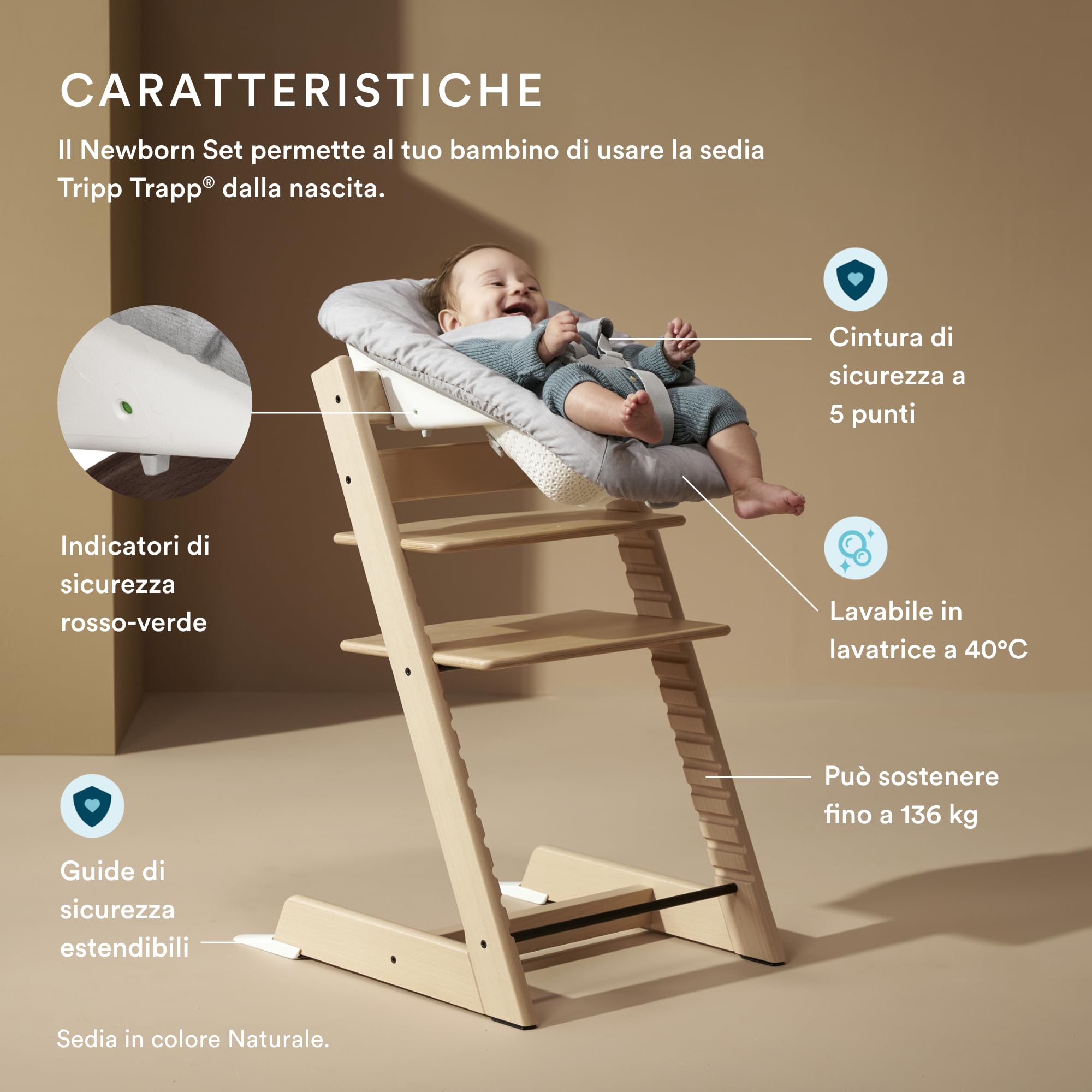 Sedia Tripp Trapp di Stokke (Vanilla White) con Newborn Set (Grey) - Per neonati fino a 9 kg - Confortevole, sicuro e facile da usare