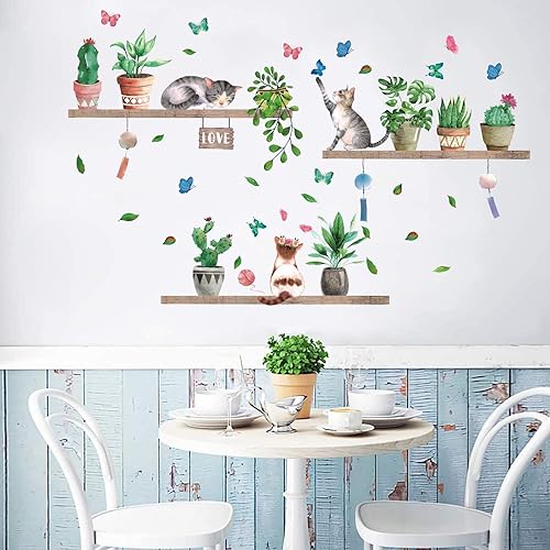 Miniatura 11 de IARTTOP Calcomanía de pared de plantas en maceta de primavera, flores verdes, plantas en maceta, calcomanías de pared para colgar plantas en macetas