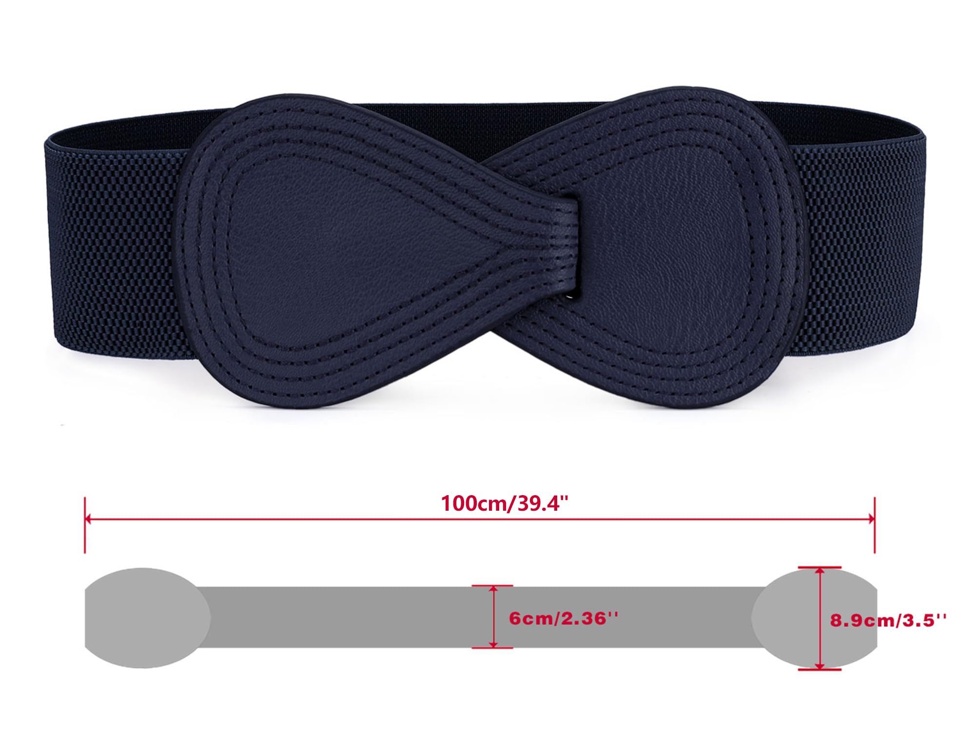 Allegra K Ceinture élastique en similicuir pour femme, grande taille, taille L