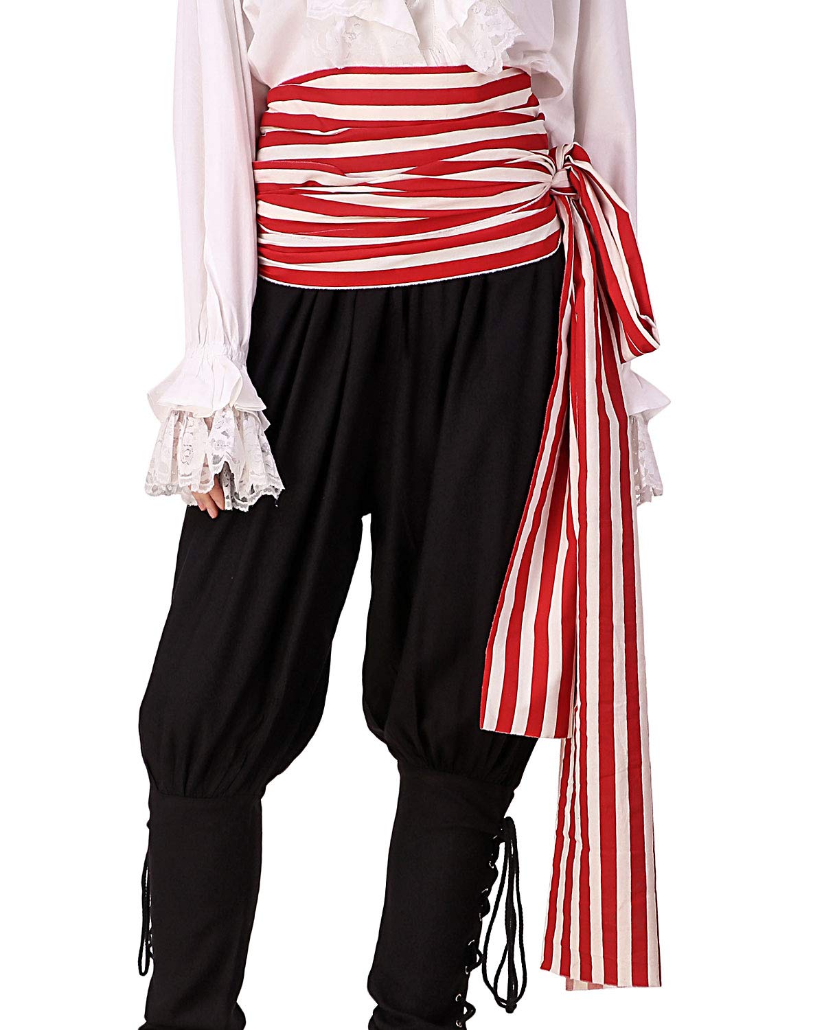 ThePirateDressing 100% Cotton Pirate Sash for Men & Women Striped Renaissance Cosplay Belt Wrap Medieval Steampunk Halloween Costume Accessory with Torn Edge (Red-White)