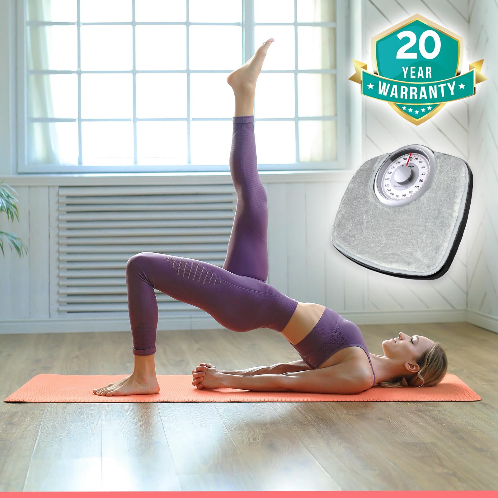 Adamson A25 Bilancia Pesapersone Meccanica, Analogica, Fino a 180 kg, Piedini Anti Scivolo – Durevole, Accurata, Precisa – 20 Anni di Garanzia – Per casa – Camera da Letto e Bagno - Tappeto Grigio