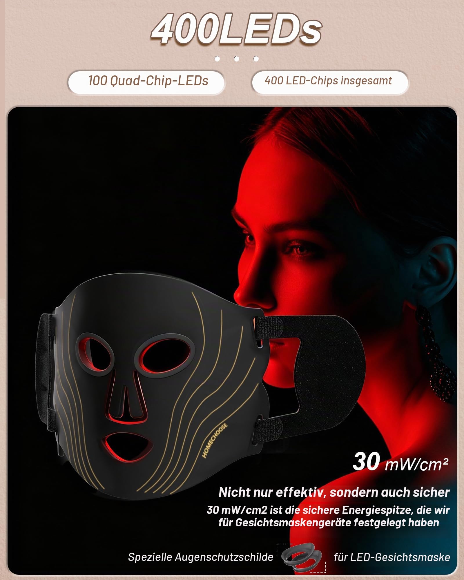 Rotlichttherapie für Gesicht, 4 Modi LED Gesichtsmaske, 2000mAh LED Gesichtsmaske Lichttherapie mit Fernbedienung, 850NM Infrarot/100 LEDs/Timer-Funktion für Zuhause & Reisen (Blau/Orange)