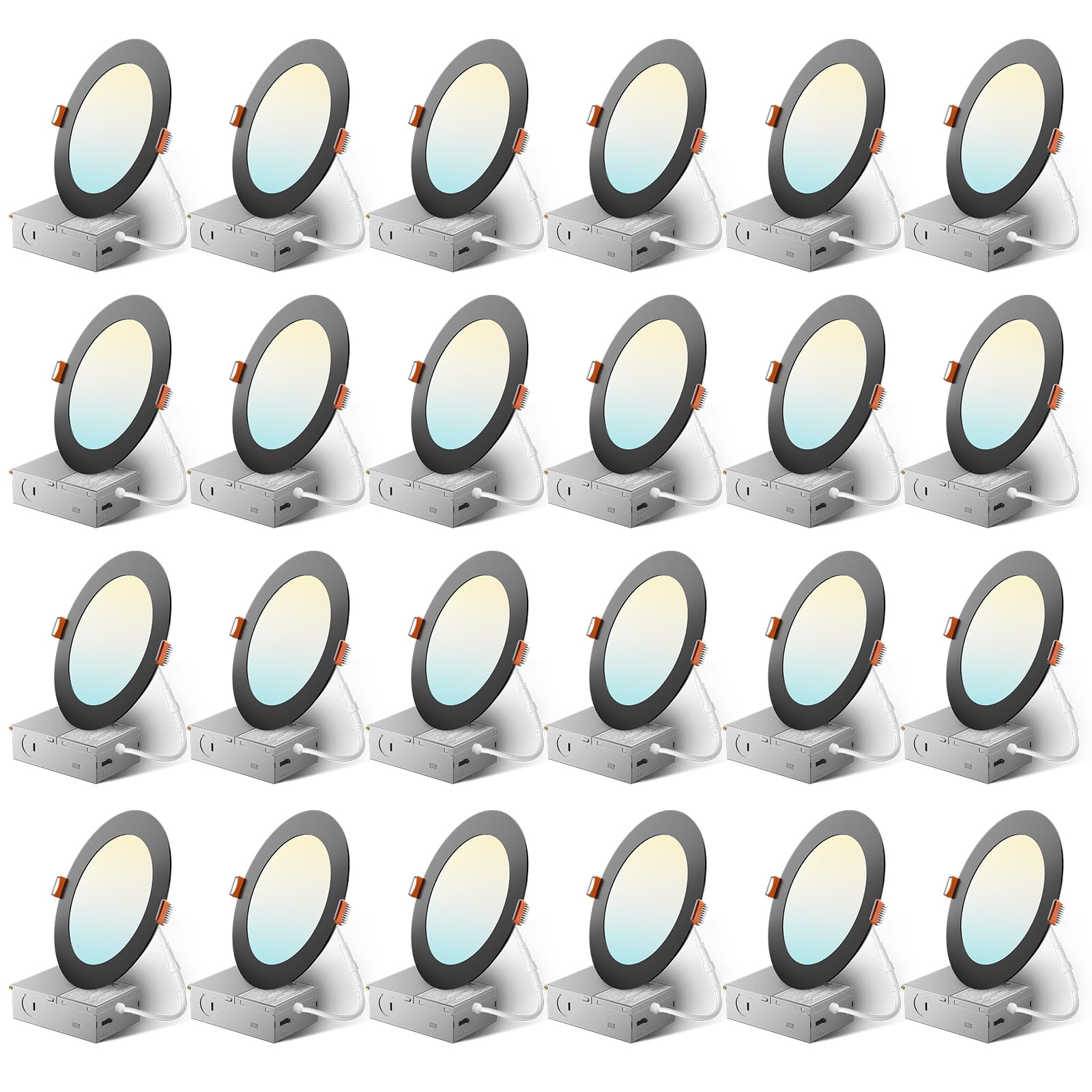 Amico 24 Pack Black 6 Inch 5CCT Ultra-Thin LED Recessed - recessed lighting | Mubboo