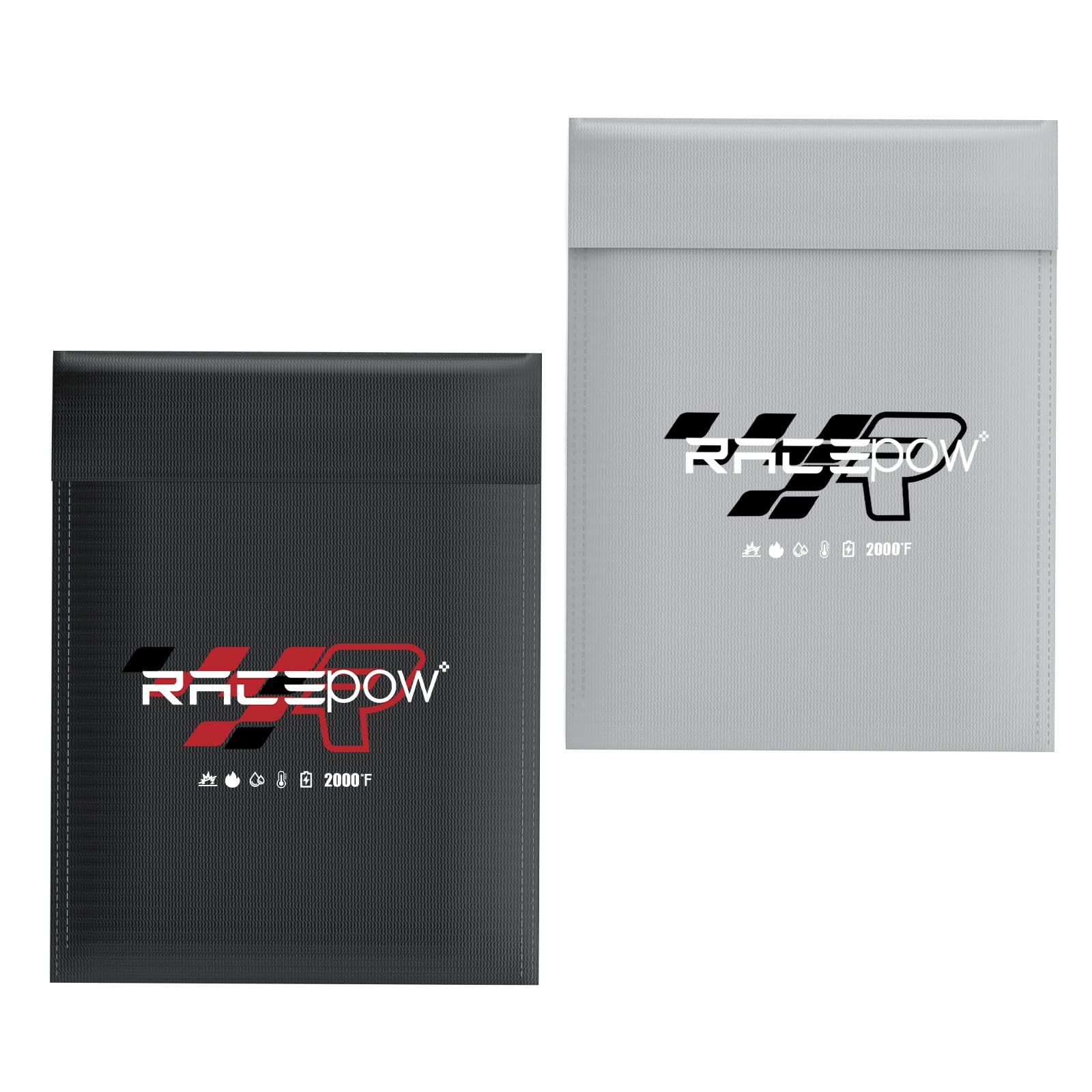 RACEPOWLipo Safe Bag Fireproof Document Bag Explosion-Proof Lipo Battery Bag Organizer Safe Storage Battery Valuables Cash Documents 2 Packs (Black & Silver)