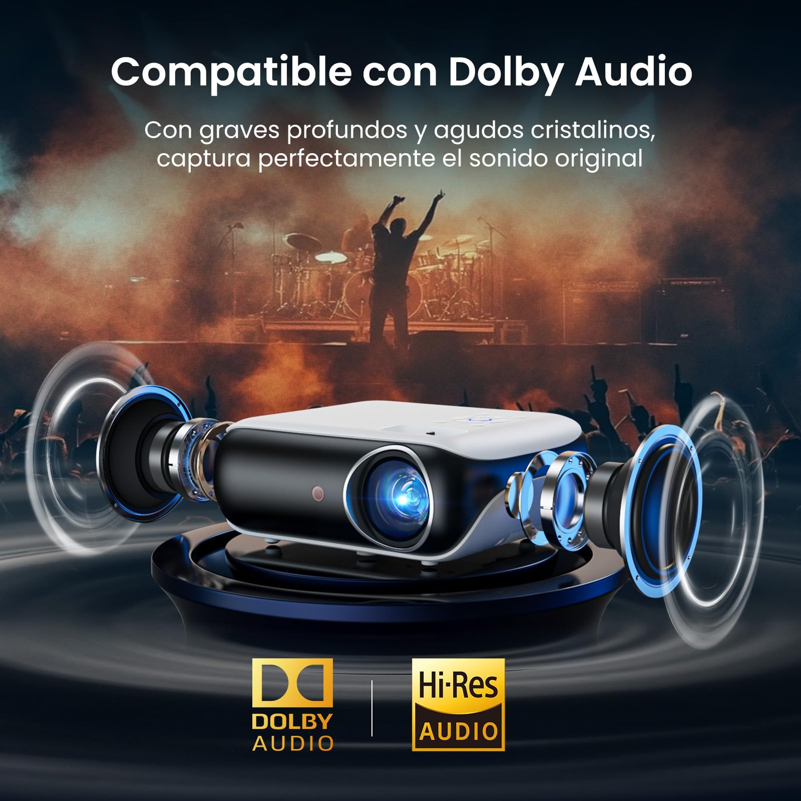 【Google TV Official】 Smart Mini Proyector 4K, HAPPRUN 1000 ANSI 1080P Full HD Proyector con Dolby Audio, WiFi6 Bluetooth5.2 Projector Cine en Casa, Control de Voz, con Netflix, Prime Video, Youtube