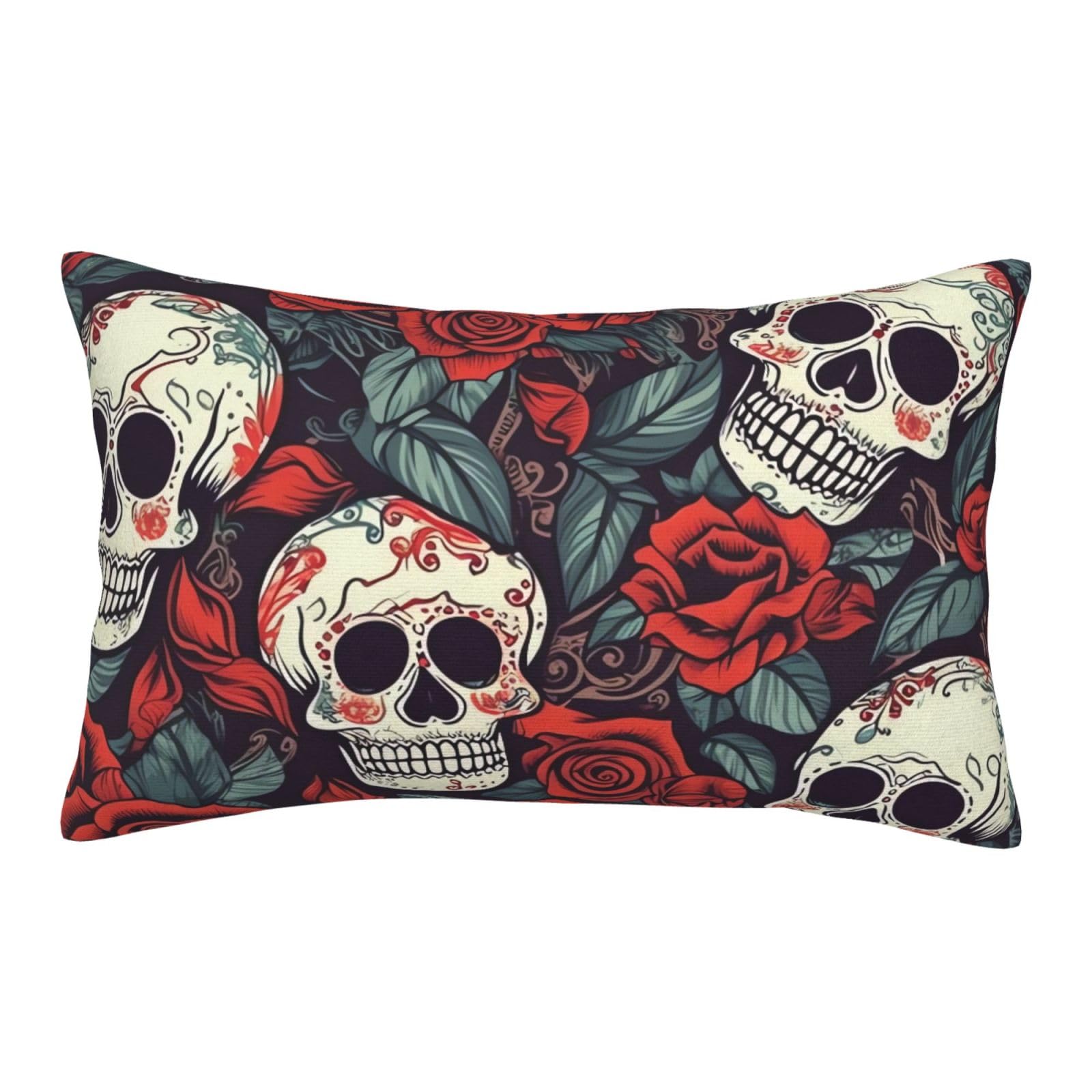 Velvet Pillowcases 16"x24" Ultra Soft Breathable Pillow Cases, Luxury Fuzzy Throw Pillow Covers with Zipper, Sugar Skulls and red Roses Pillow Shams All Seasons Decorative Cushion Cases for Couch