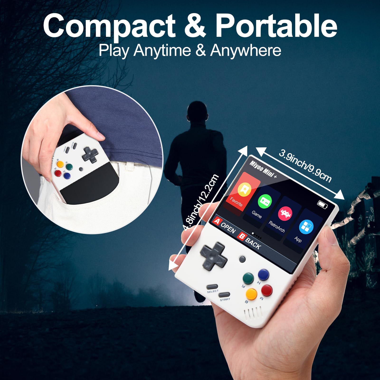 Miyo Mini Plus przenośna konsola do gier retro, wbudowana karta TF 128 G, ponad 15000 klasycznych gier, ekran IPS 3,5", obsługa WiFi, etui (biała, 128 g)