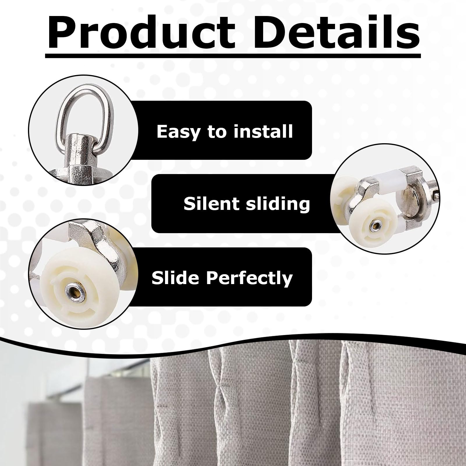 Crochet Pergola Rail Rouleaux Rideaux Poulie Coulissant pour Rideaux Salon Chambre Salle de Bain