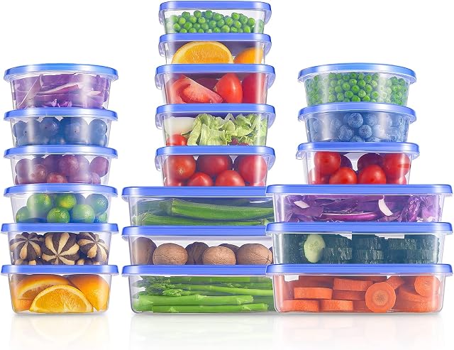 D.Perlla Food Containers, 20 Pieces (20 Containers and 20 Lids) Plastic BPA Free Food Storage Containers with Lids, Airtight, Leak Proof, Microwave and Freezer Safe Food Containers, Transparent