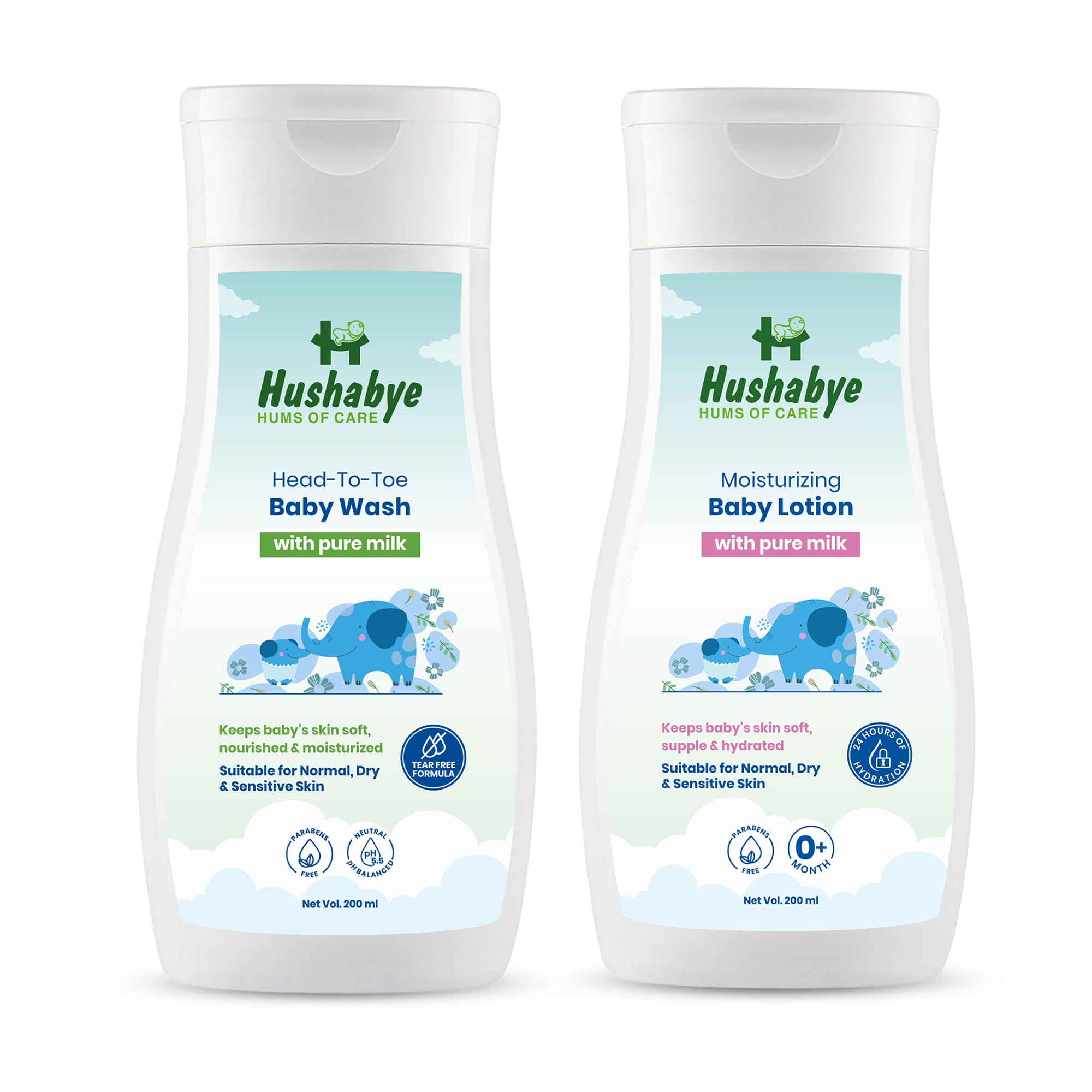 Hushabye Moisturizing Baby Lotion & Head to Toe Baby Wash with Milk Protein | Paraben & Sulphate Free, pH Balanced for All Skin Types | Newborn Bath Gift Set, 200ml Each, Combo Pack of 2-image-32