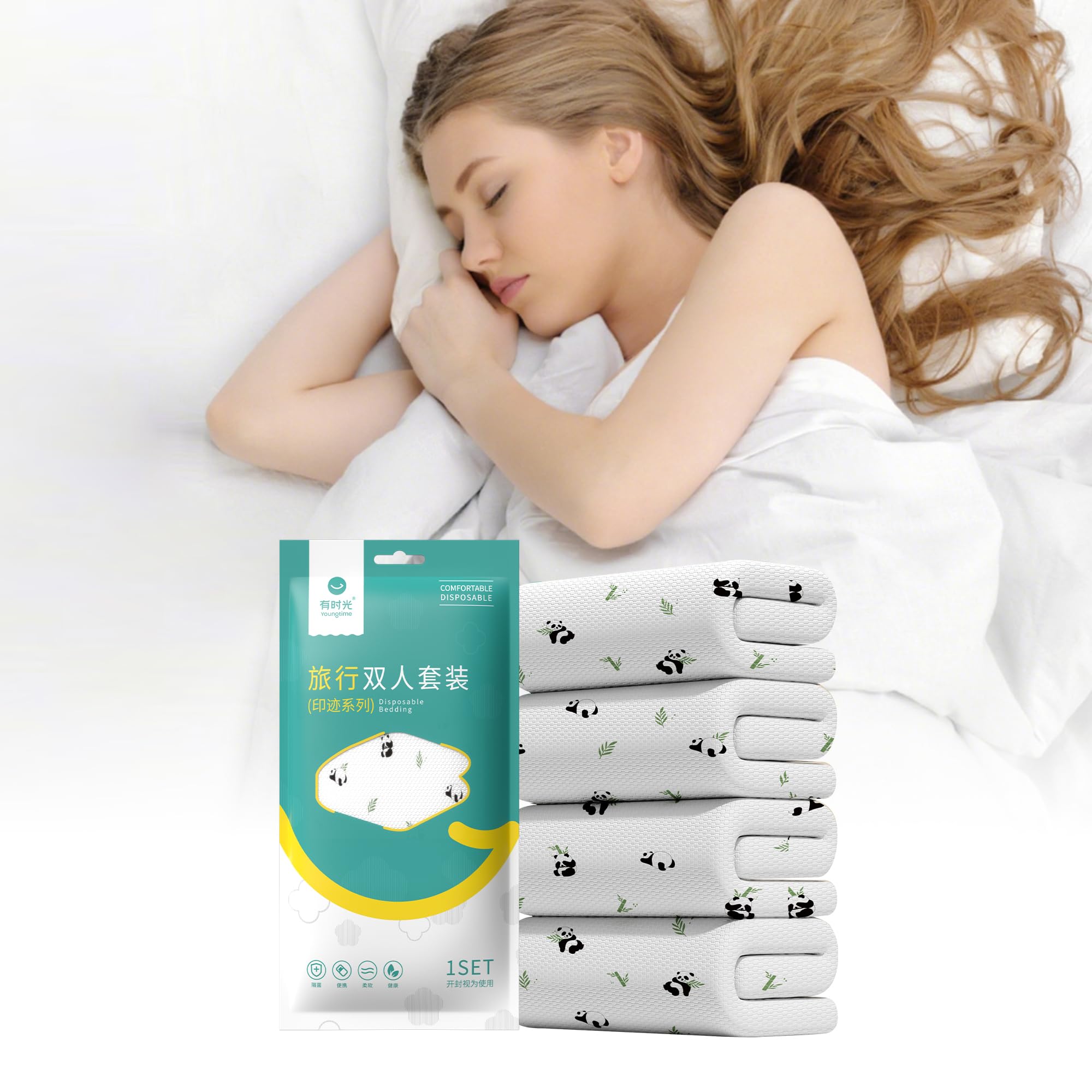YOUNGTIME Disposable Bed Sheets Quilt Cover and Pillow case Set for Hotel and Travel Portable Ready to use