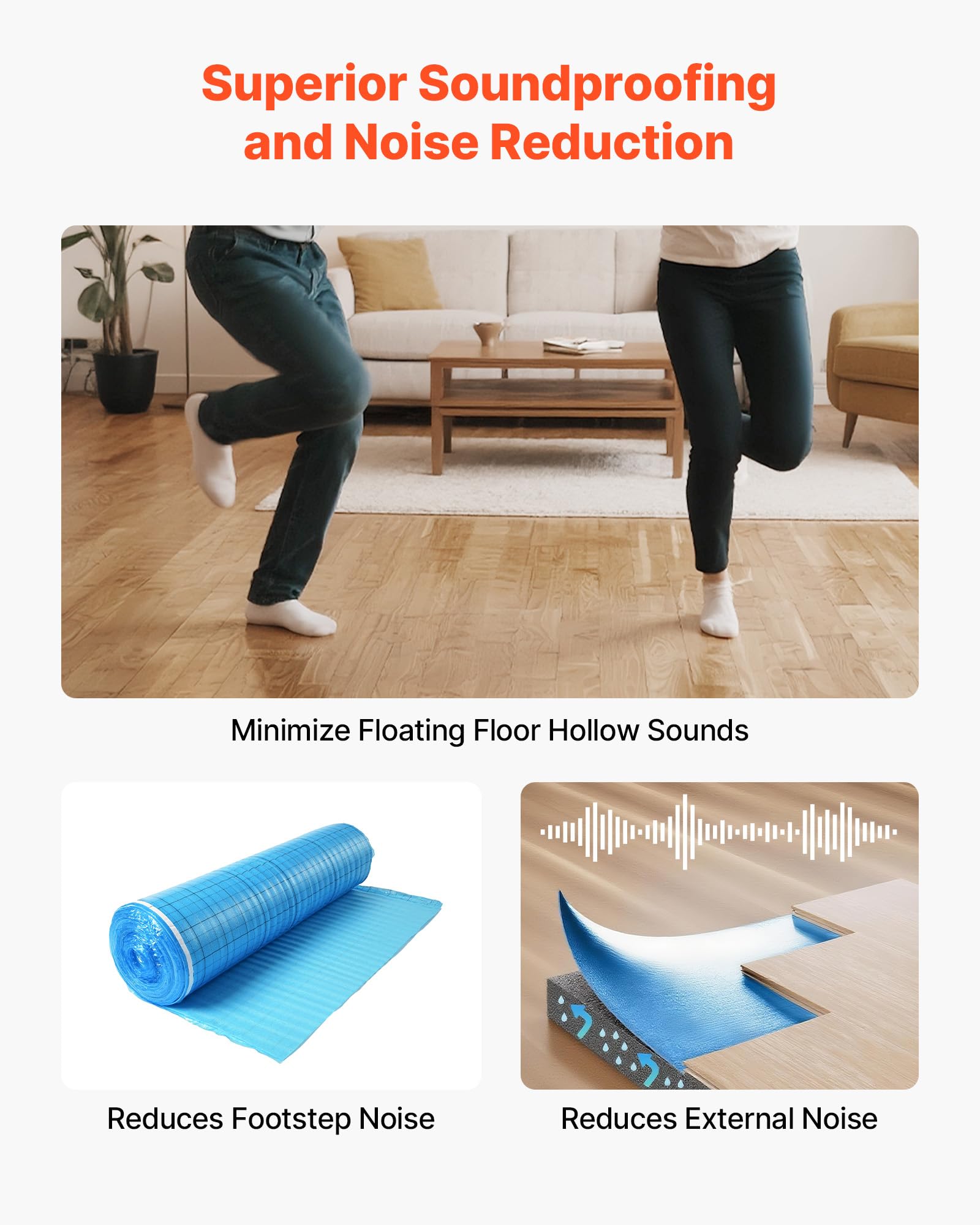 VEVOR sous Couche Parquet, 18,6 m², sous-Couche Isolante, Épaisseur 3 mm, avec Mousse EPE, Film PE Imperméable, Insonorisation Anti-humidité, Protection Infiltration, pour Sols Stratifiés, Parquets