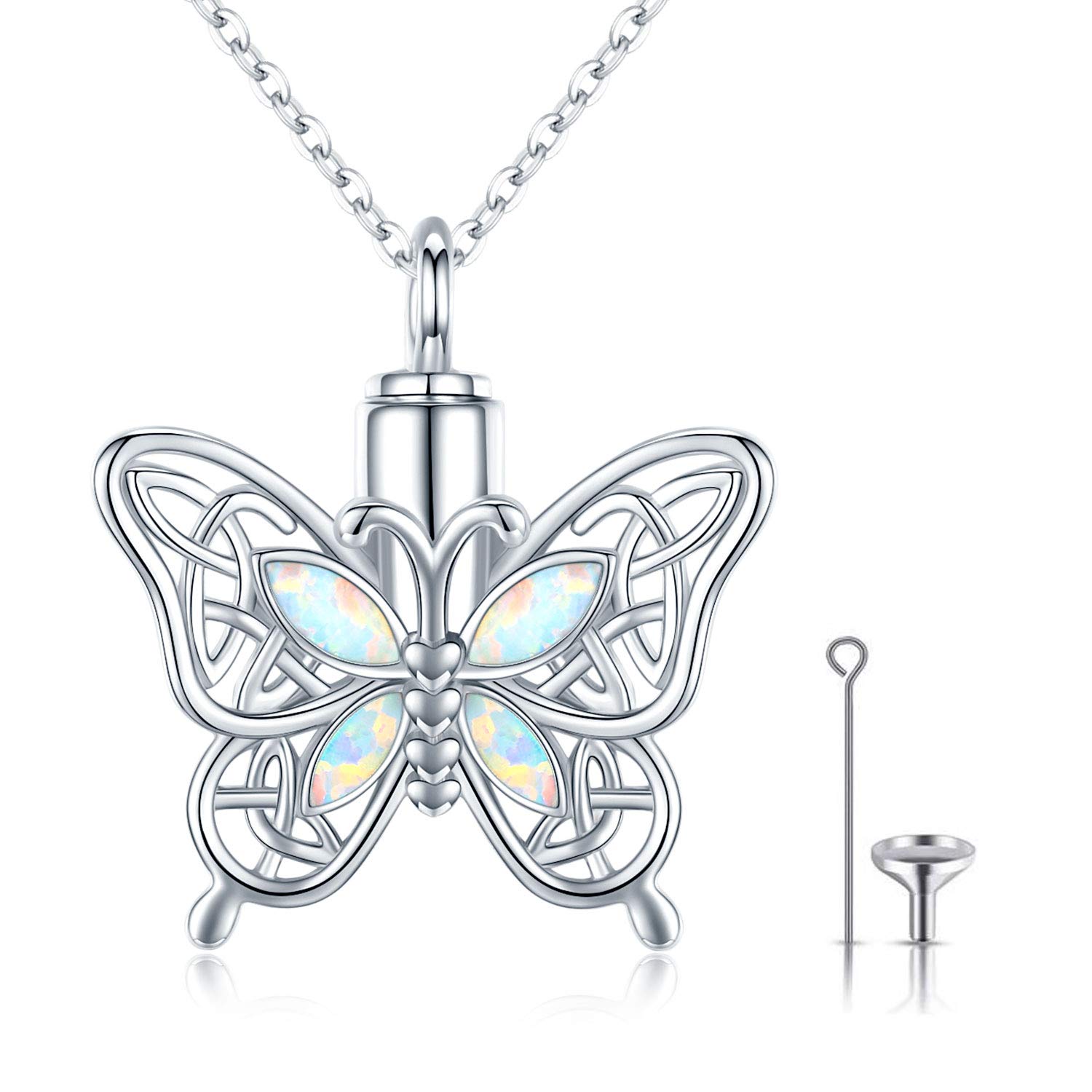 CHENGHONGButterfly Urn Necklace for Ashes for Women 925 Sterling Silver Celtic Knot Irish Necklace Cremation Jewelry for Ashes for Human Keepsake Memorial Jewelry Gifts for Ashes for Mom Men