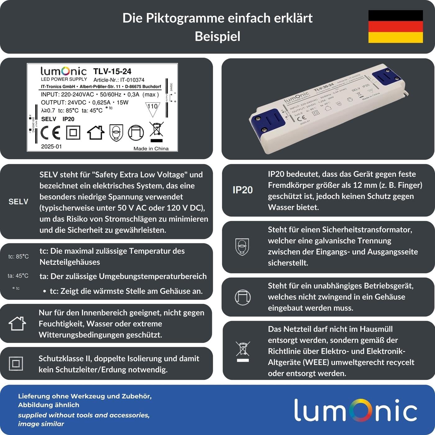 Lumonic I Transformateur LED BLV-200-12 I 12V 200W I Input 220-230VAC I sans Scintillement I Protection Contre Les surcharges I Bloc d'alimentation LED I pour l'éclairage LED