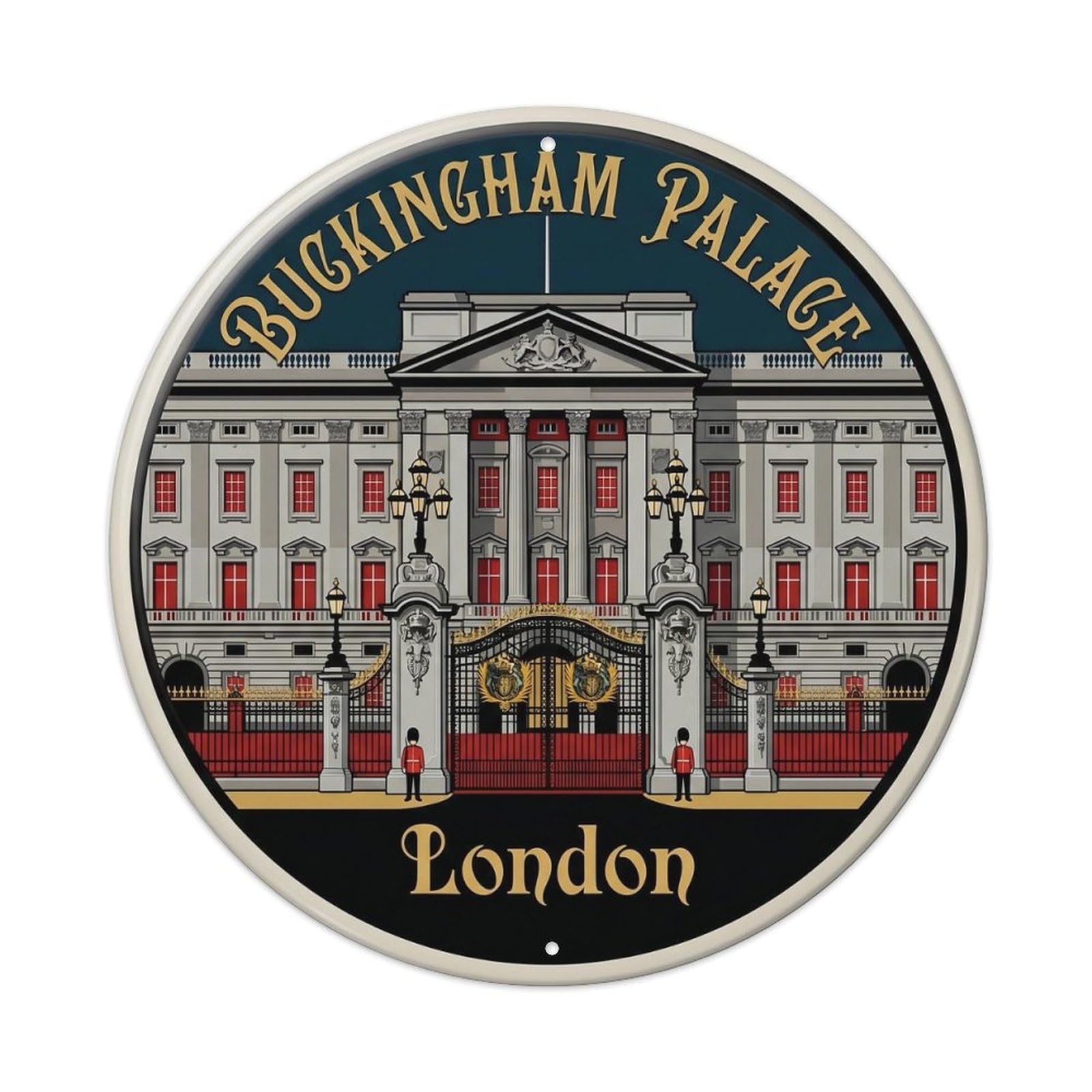 Vintage Travel Buckingham Palace Royal Metal Tin Sign Plaque Wall Decor for Cafe, Club Bar, Office, Home Garden Round Metal Poster 8x8Inch