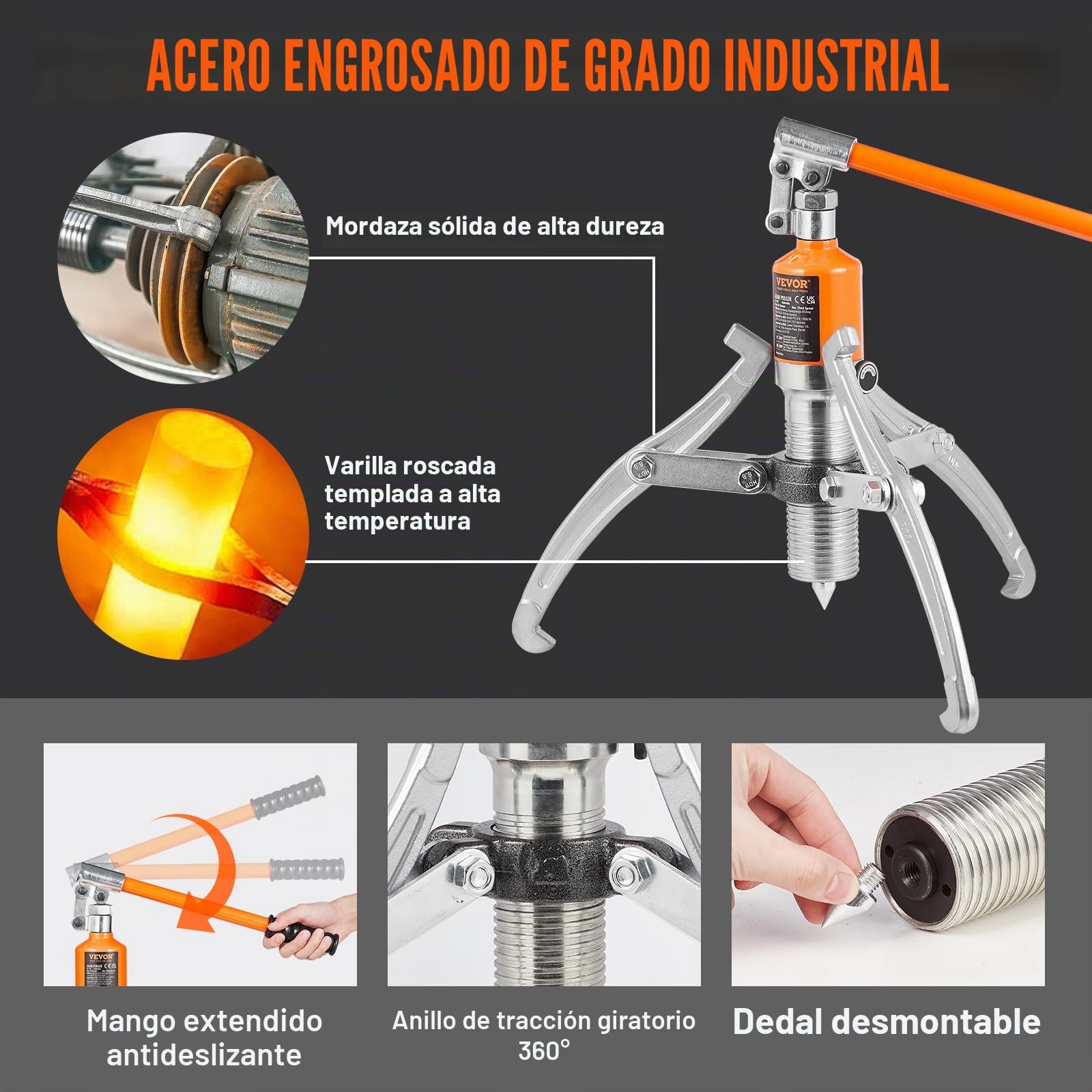 VEVOR Extractor De Engranajes Hidráulico 2 o 3 Patas de Acero Separador De Tracción De Rodamientos Capacidad de Tracción 15 T Extractor de Cojinetes Extensión de 304,8 mm para Desmontaje de Engranajes