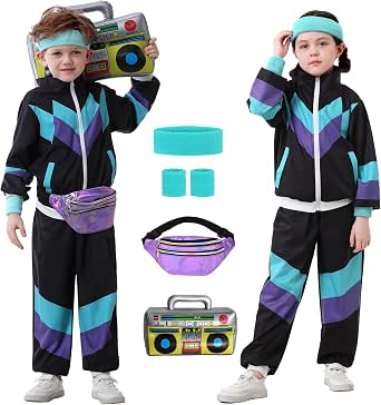 Kids 80s/90s Costume Outfit – 6-Piece Unisex Tracksuit